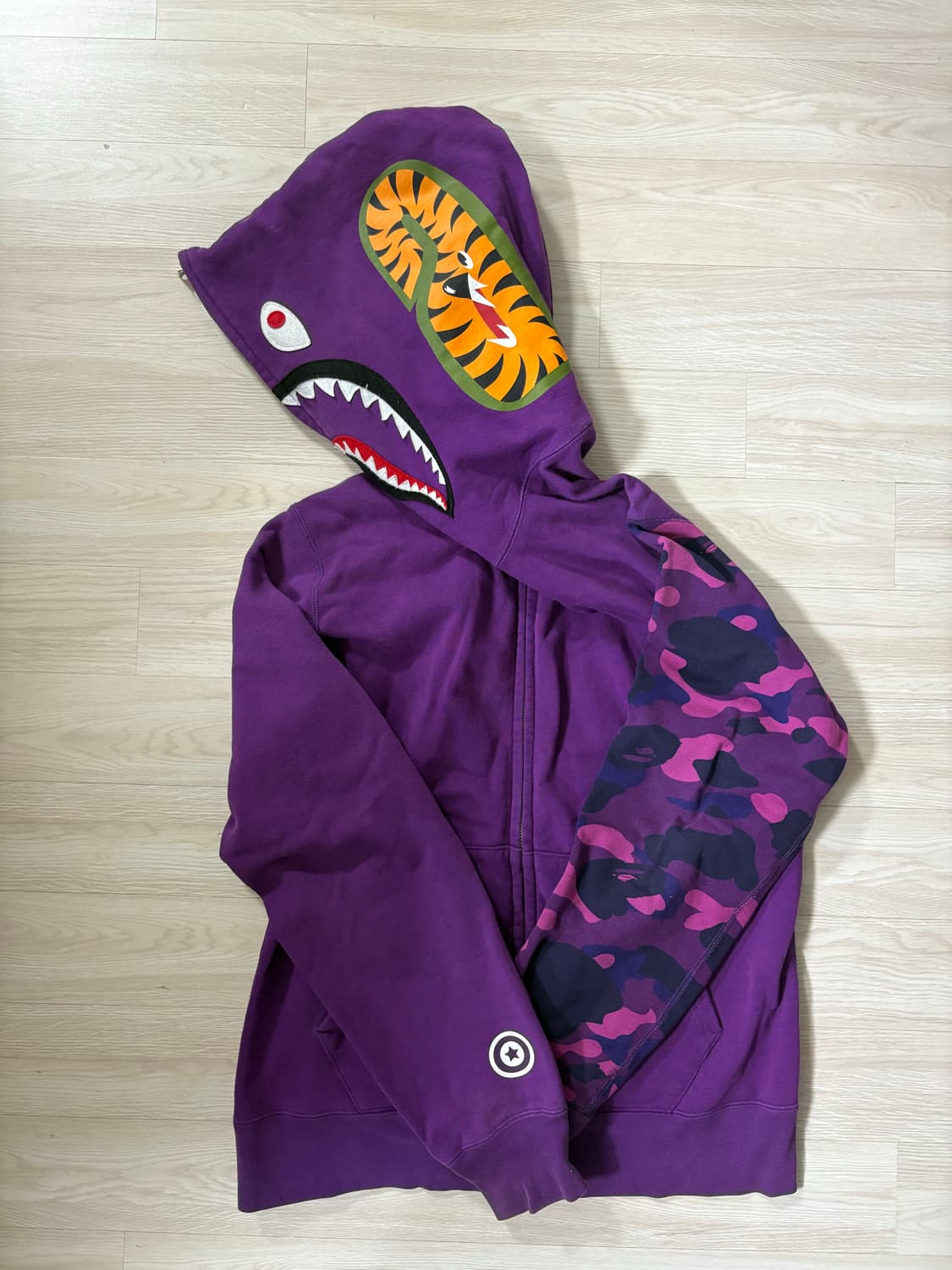 베이프 퍼플카모 샤크후드집업 L 판매합니다 상품이미지2