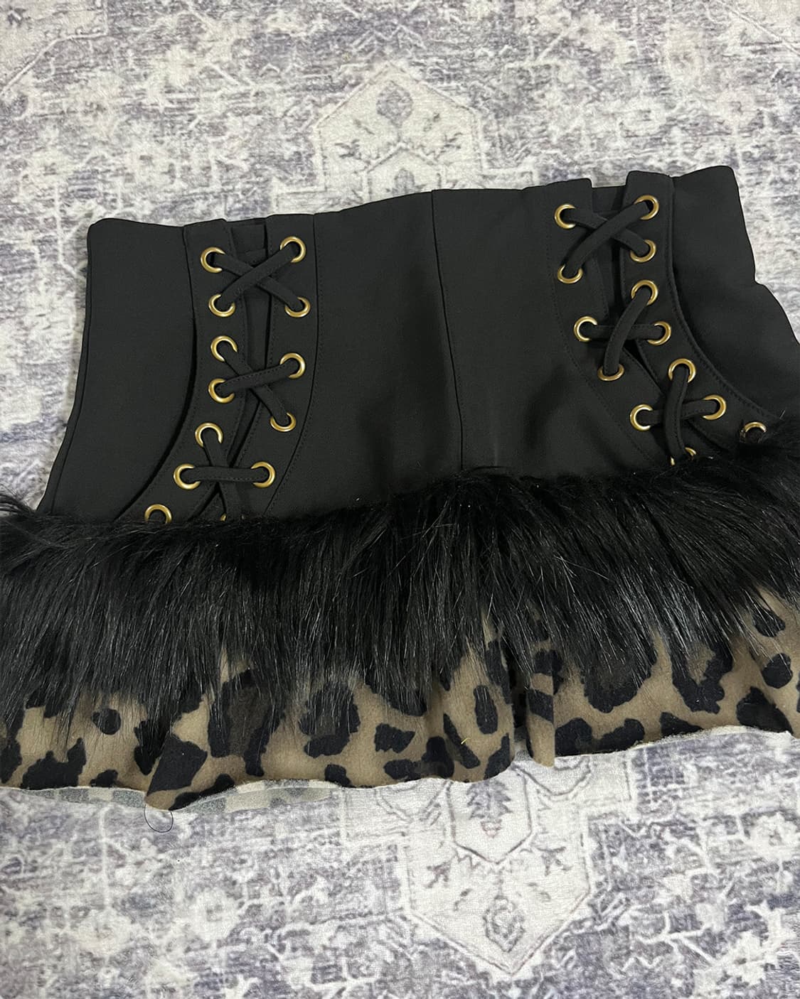 Gal Leopard Lace-Up Fur-Trimmed Skirt 상품이미지2