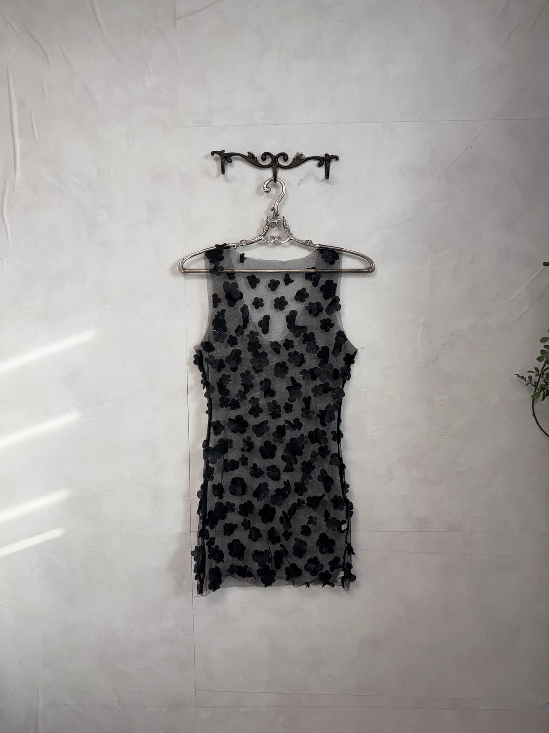 Black popcorn flower mesh sleeveless ops 상품이미지5