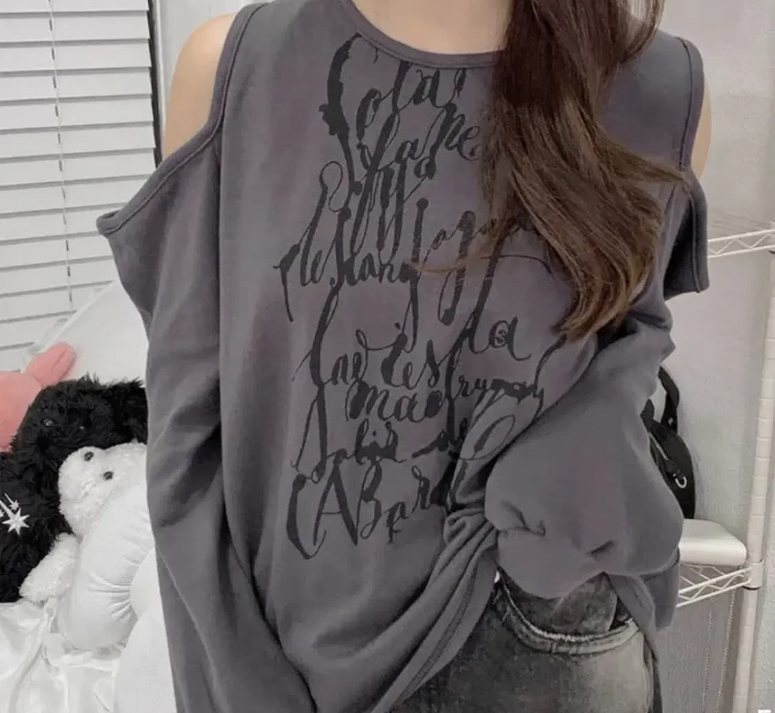 어깨 트임 루즈핏 맨투맨 티셔츠  상품이미지1