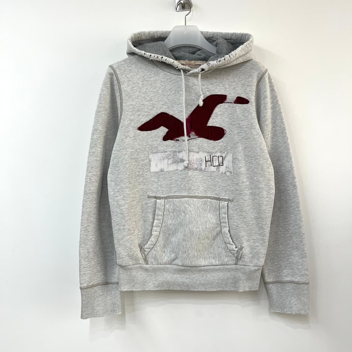홀리스터 버건디 로고 멜란지그레이 후드티 상품이미지2