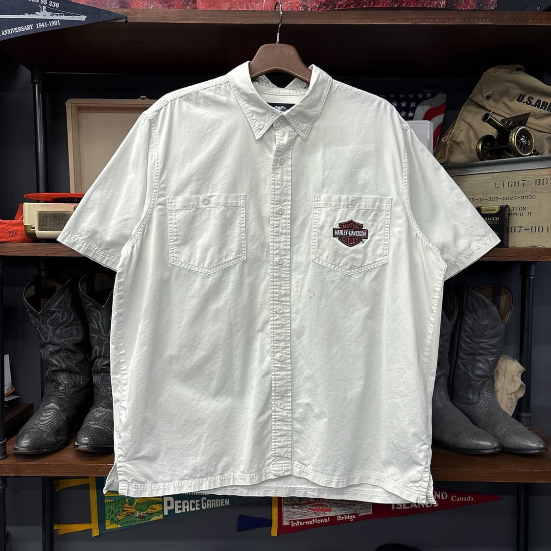 할리데이비슨 투포켓 스텐실 쉴드패치 코튼 워크셔츠 N1176 상품이미지1