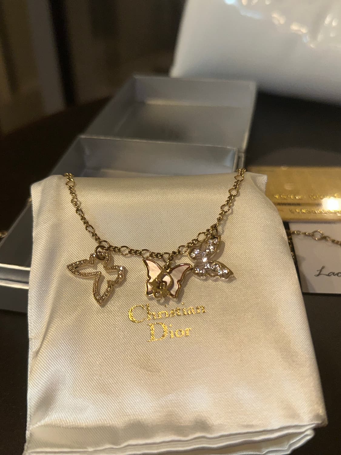 빈티지 디올 크리스탈 나비 참 목걸이  상품이미지4