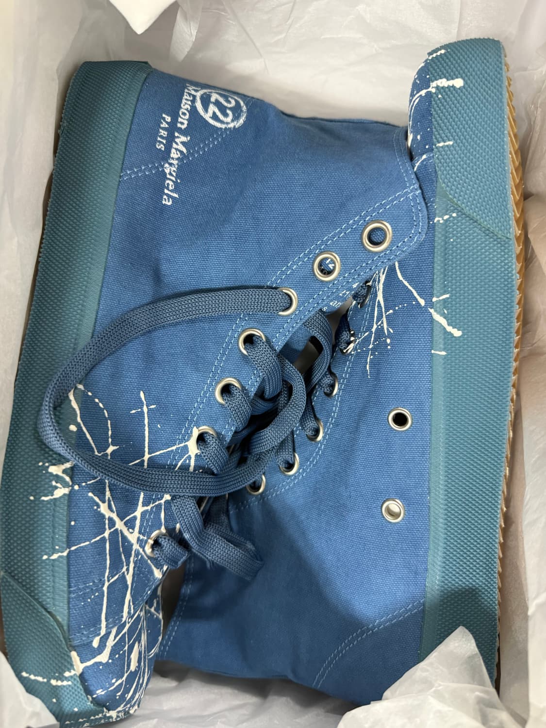 [41] 메종 마르지엘라 타비 페인팅 페인트 하이탑 스니커즈 블루 상품이미지4