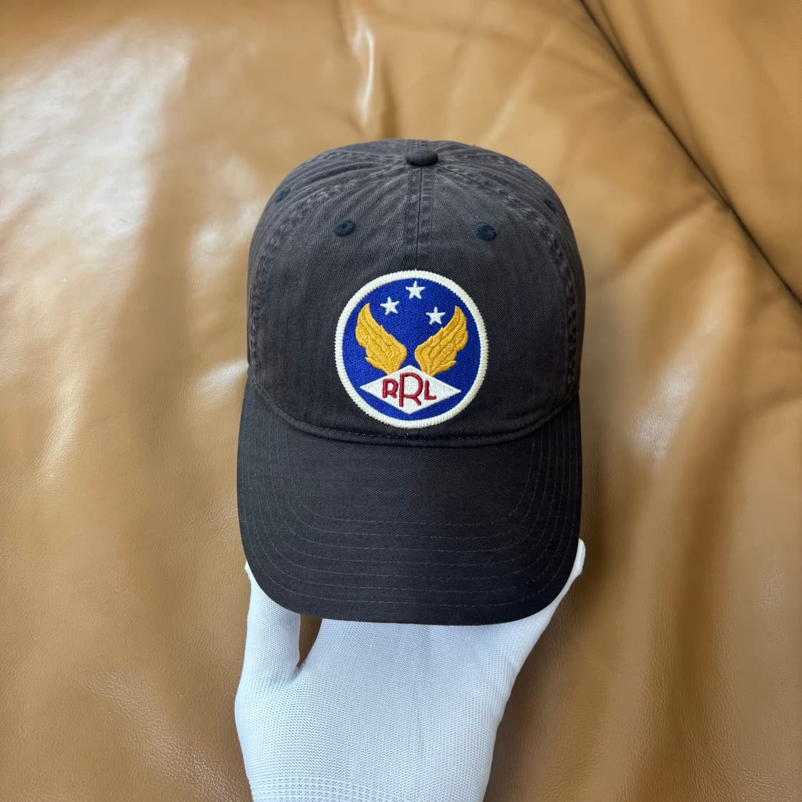 RRL 더블알엘 랄프로렌 폴로 윙로고 6패널 볼캡 모자 워시드 블랙 상품이미지2