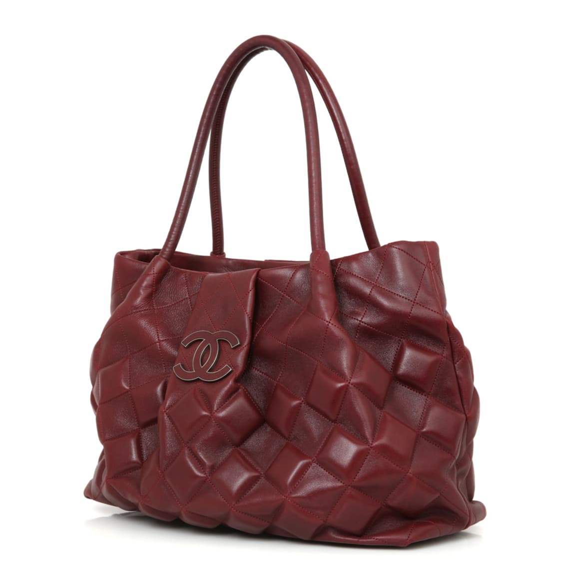 샤넬 버건디 큐브 퀼팅 숄더 슬로운 슬론 카프레더 토트 상품이미지2