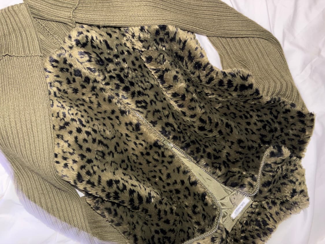 갸루 호피 레오파드 카키 하이넥 니트집업 오네갸루 상품이미지3