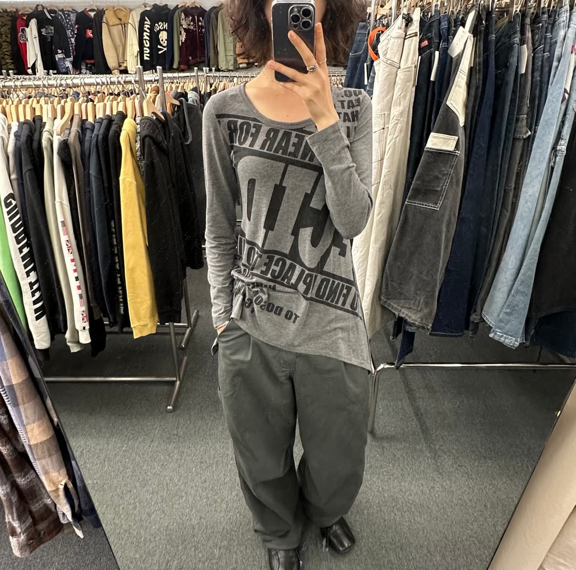 L)Sorridere vintage 여성 레터링 프린팅 긴팔 상품이미지1