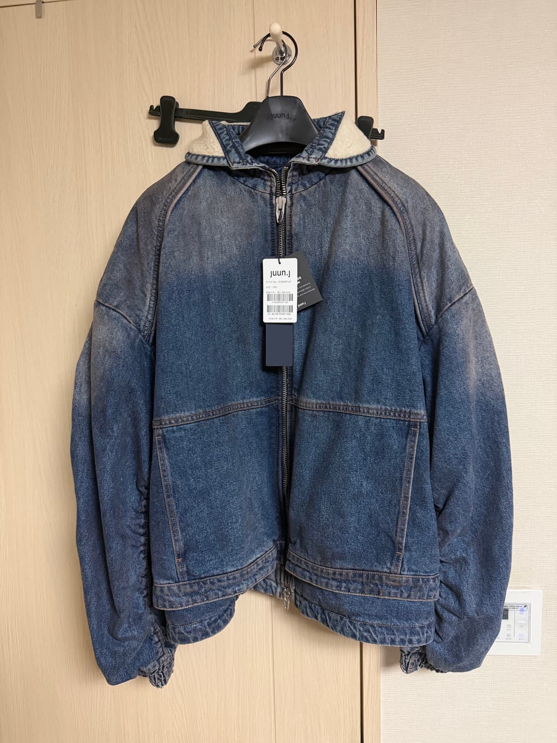 준지 오일워싱 데님 무스탕 배색 패디드 재킷 50 상품이미지3