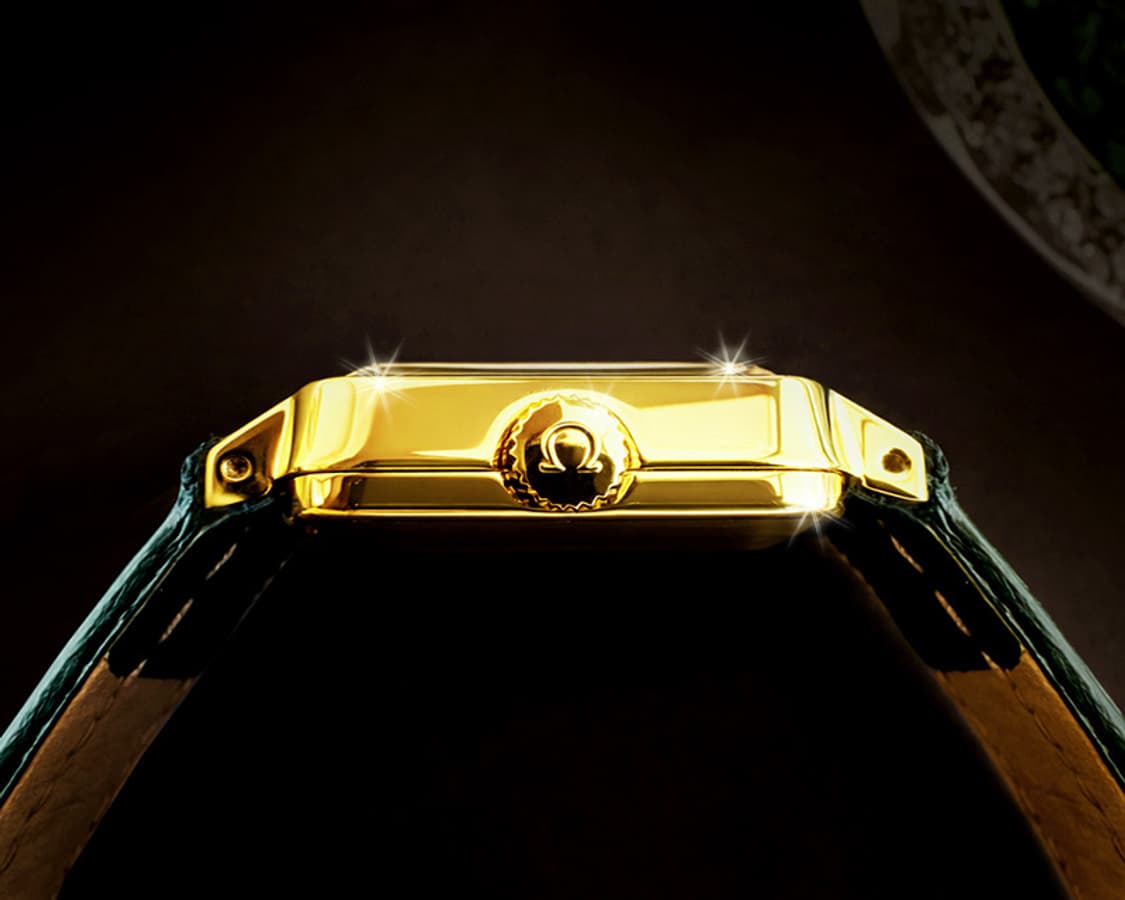 오메가 드빌 희귀 에메랄드 글라스 그린판 여성 수동 가죽 시계 상품이미지6