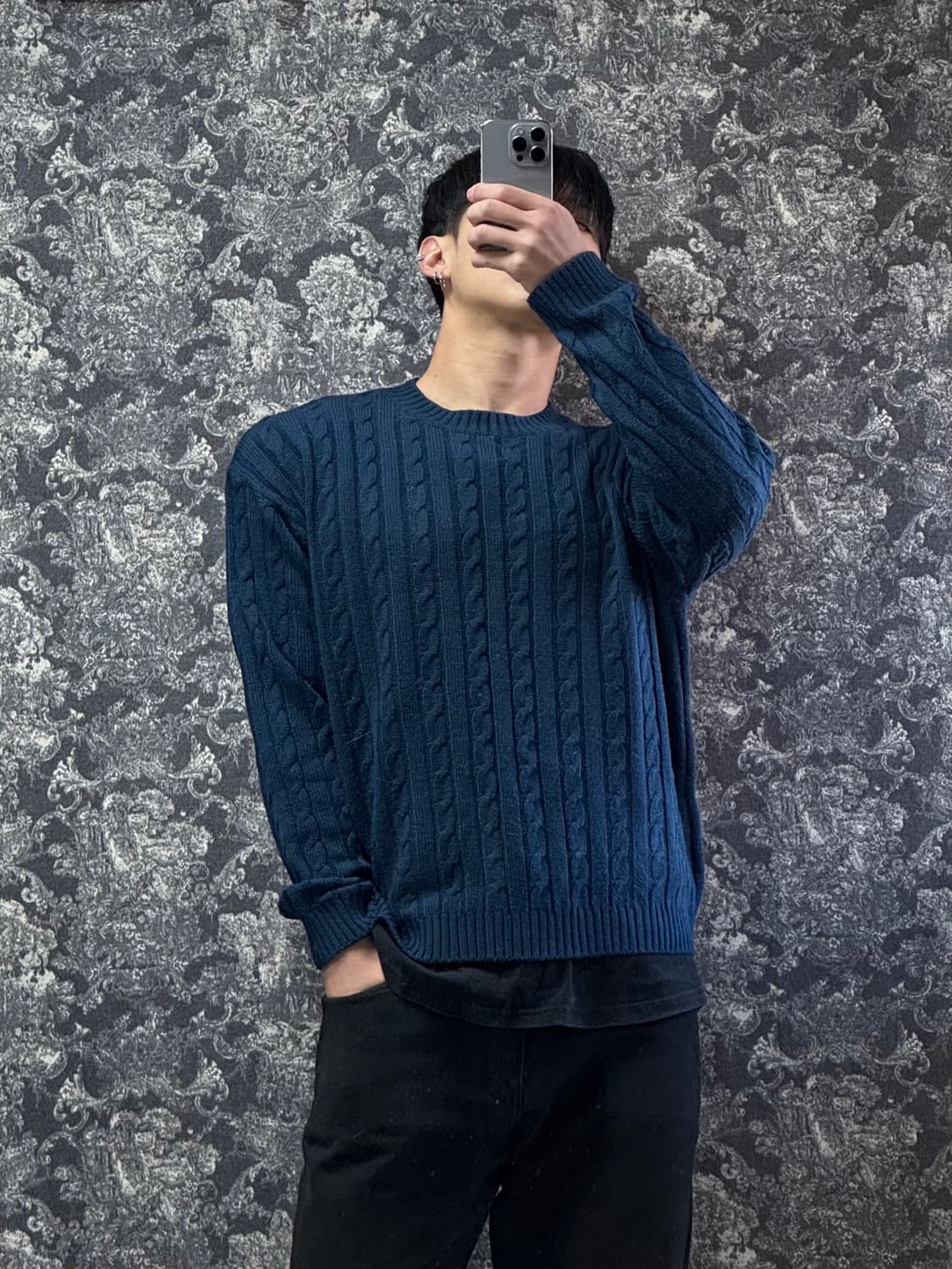 vintage  빈티지 꽈배기 네이비 니트 상품이미지1