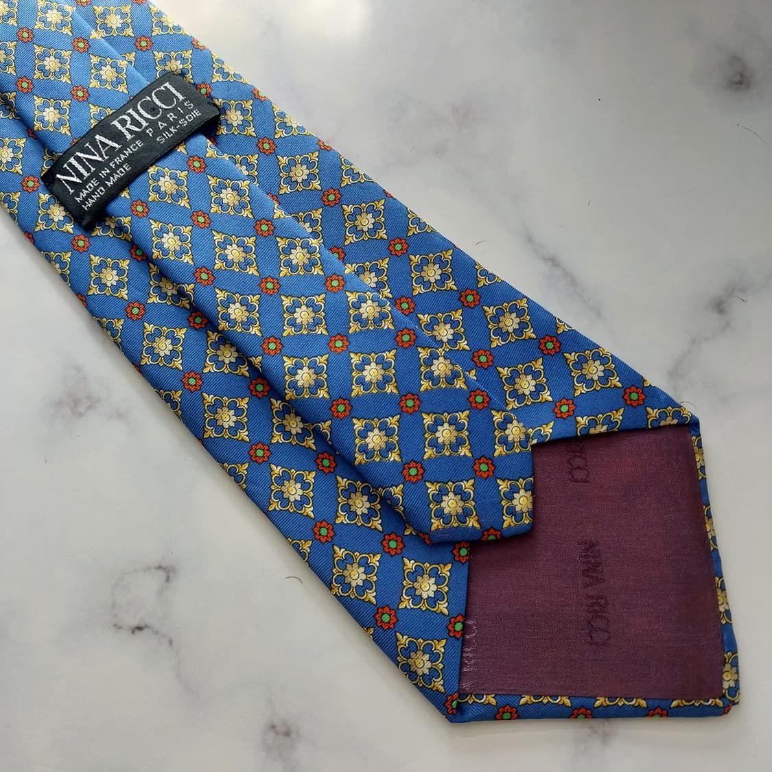니나리치 실크 블루 모자이크 패턴 넥타이 10.2cm A+등급 K1302 상품이미지7