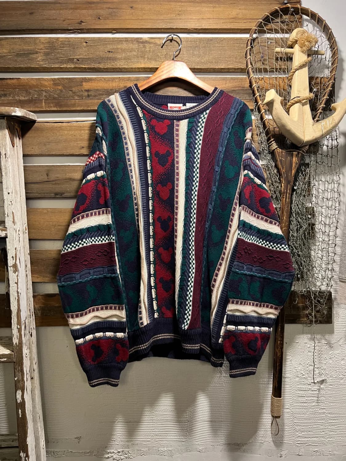 [M]90's Disney 디즈니 미키마우스 멀티컬러 케이블 니트 상품이미지1