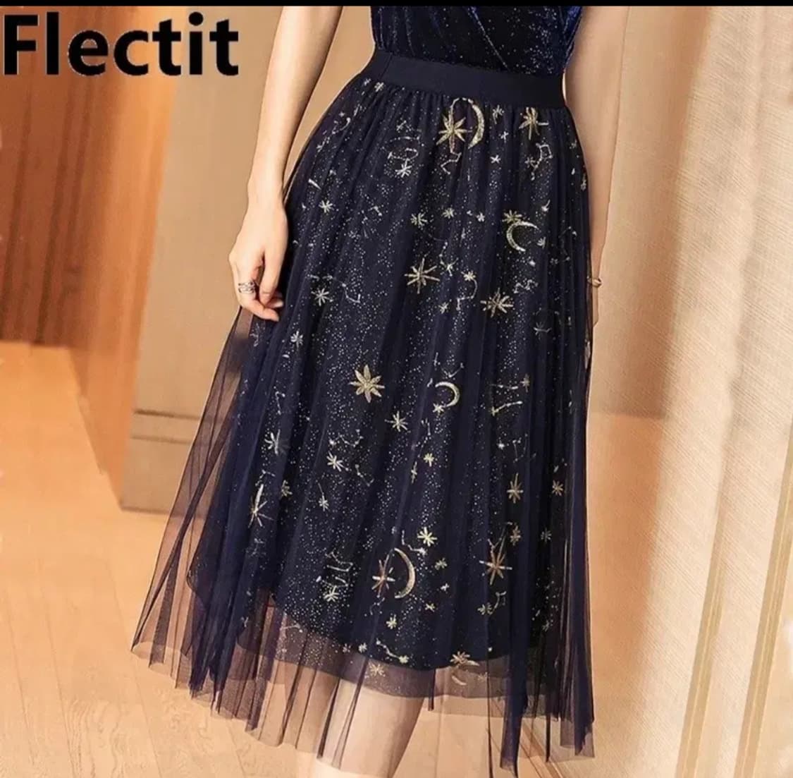 빈티지 별무늬 별자리 금실 자수 샤스커트 상품이미지1