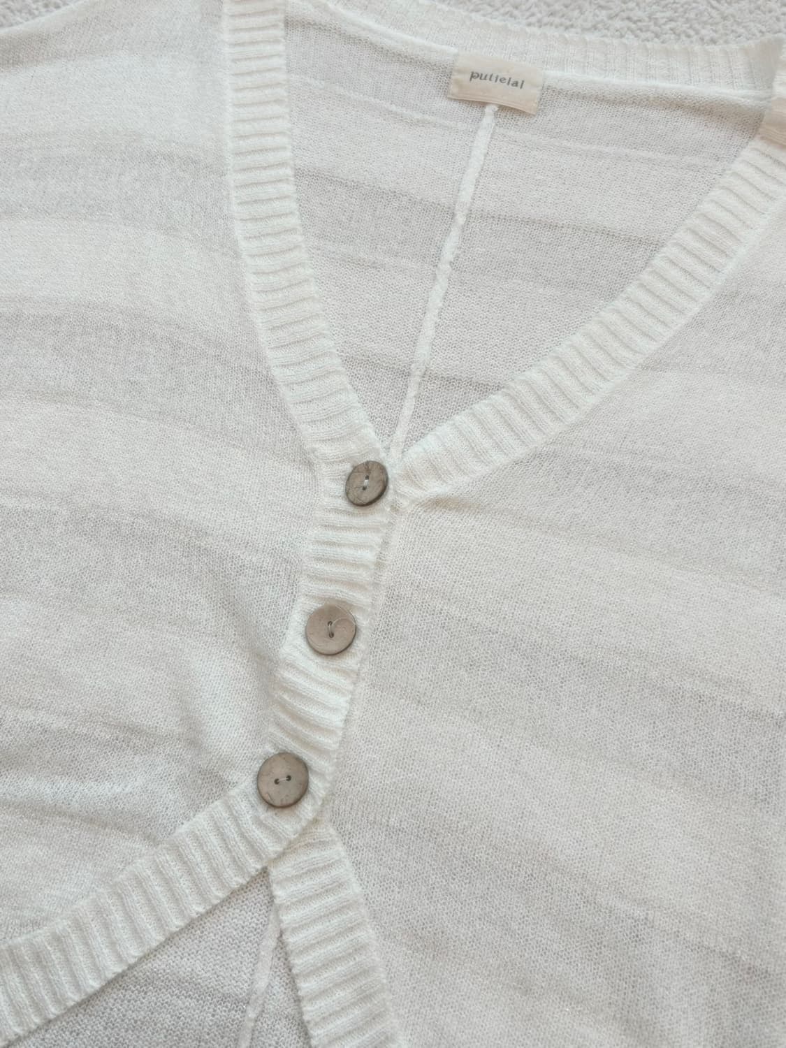 putielal 스트라이프 가오리핏 크로셰 반팔 가디건 모리 하구미 너드 상품이미지2