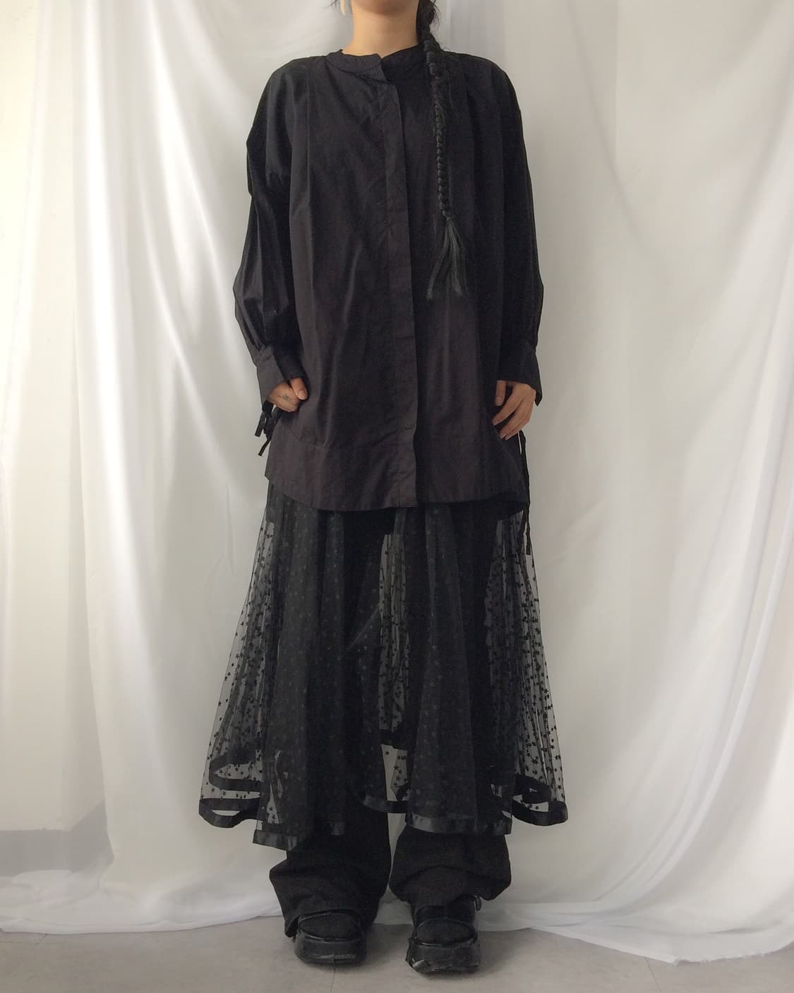 Star pattern see through layered long sk 상품이미지5