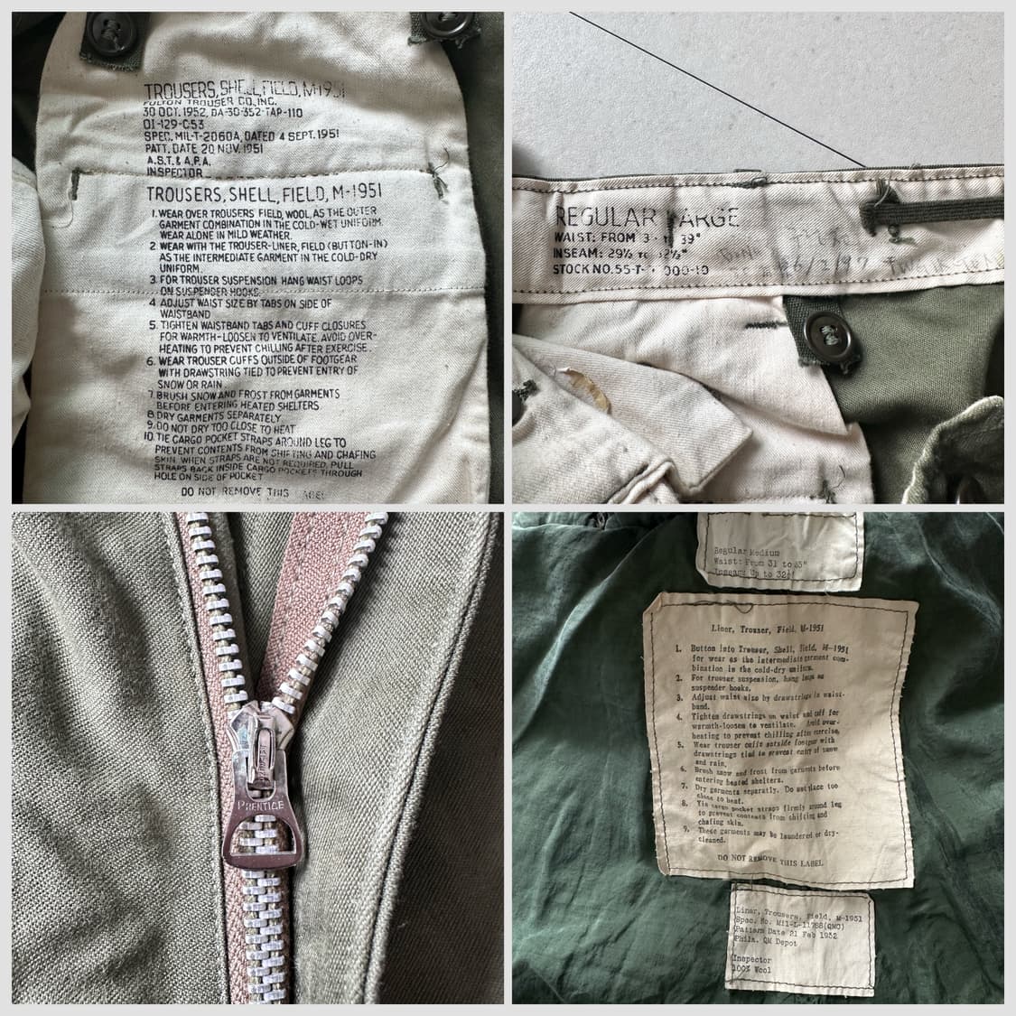 50s 오리지널 데드스탁 M51 필드 팬츠 L-R 풀셋 (내피포함) 상품이미지4