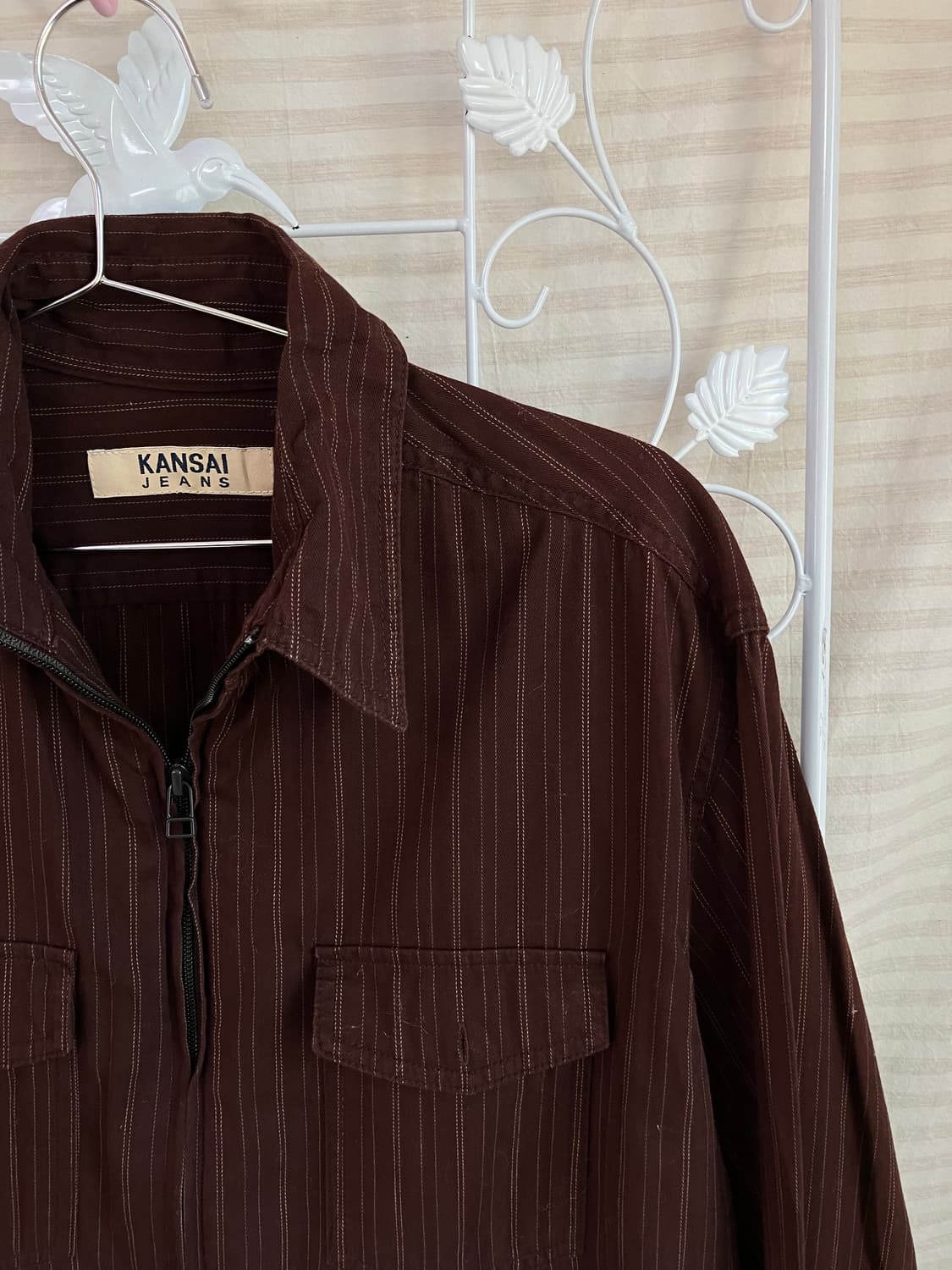 빈티지 브라운 스트라이프 집업 셔츠 y2k 스트릿 갸루 펑키 일본빈티지 상품이미지4