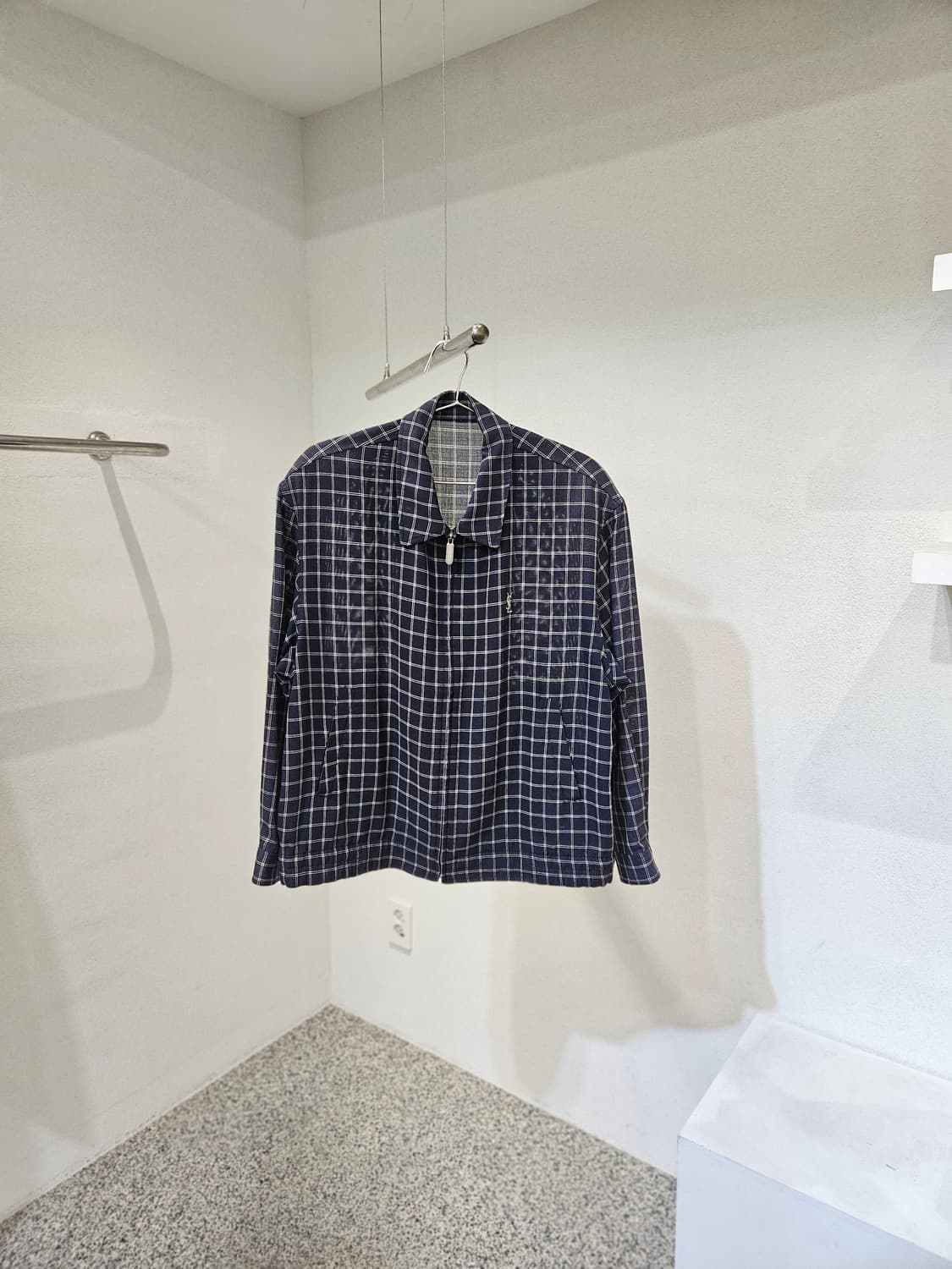 입생로랑 체크 패턴 블루종 자켓 상품이미지1