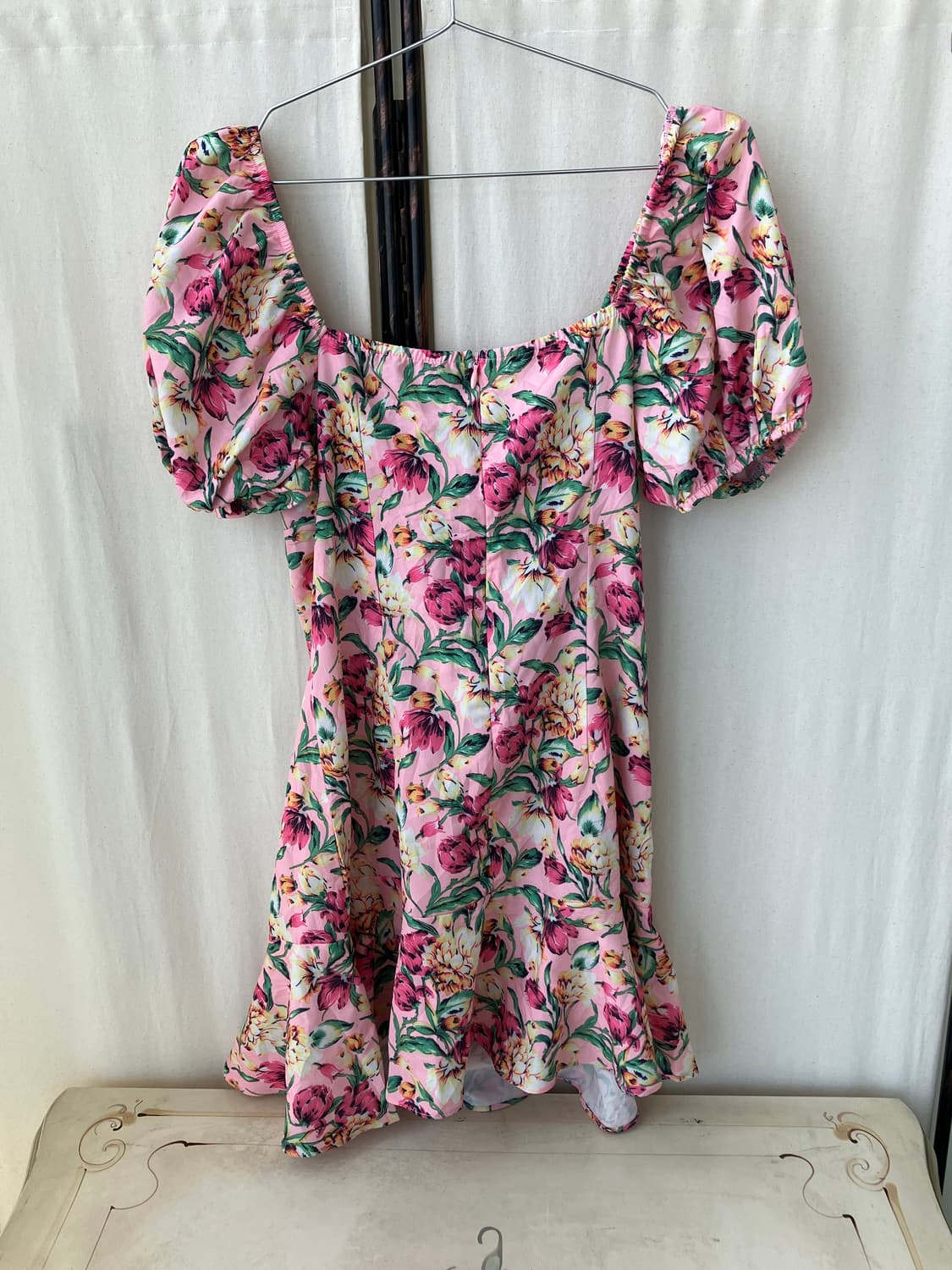 peach pink flower pattern ribbon dress 상품이미지5