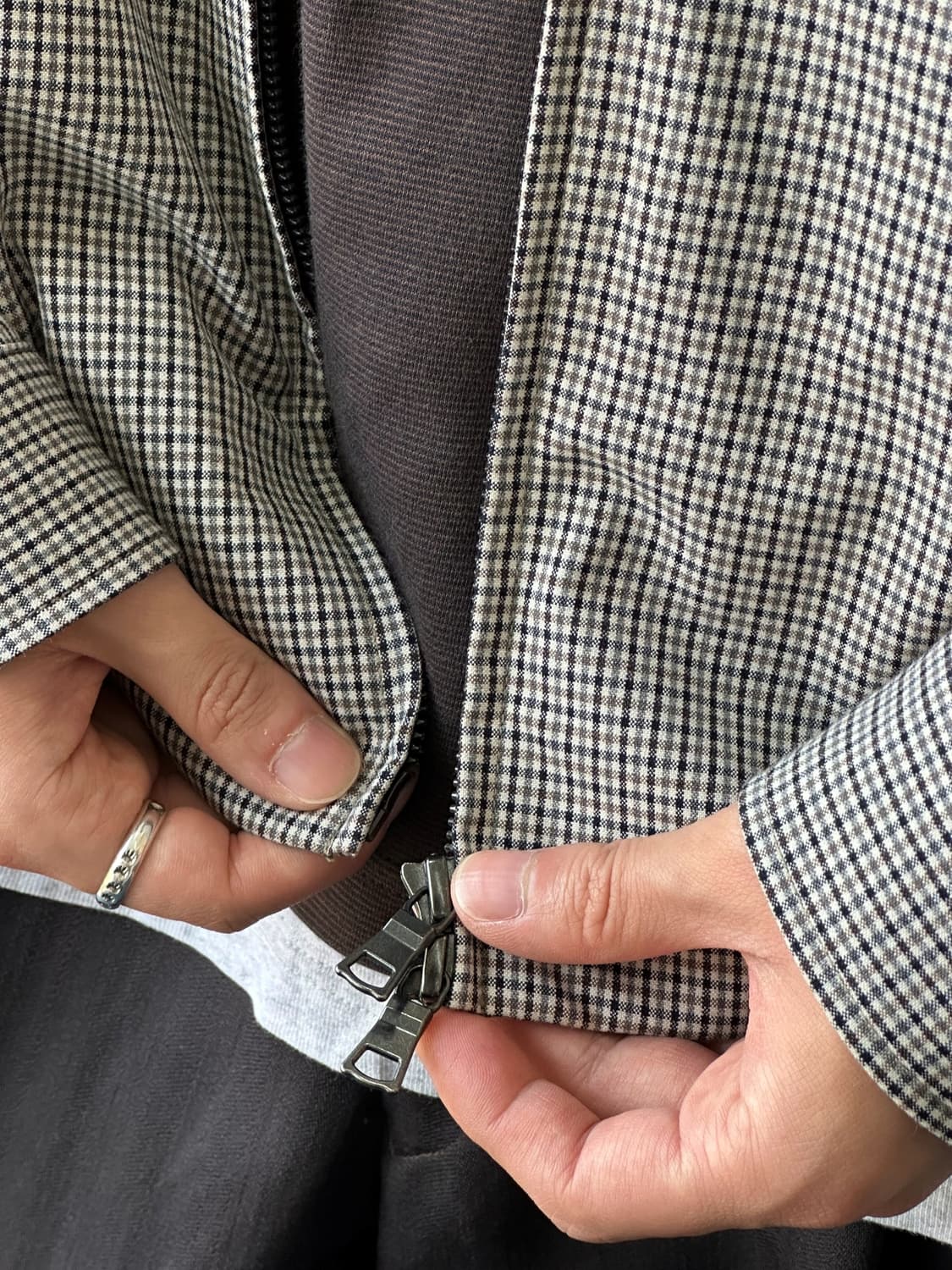 High count rayon poly check 2way zip blo 상품이미지8