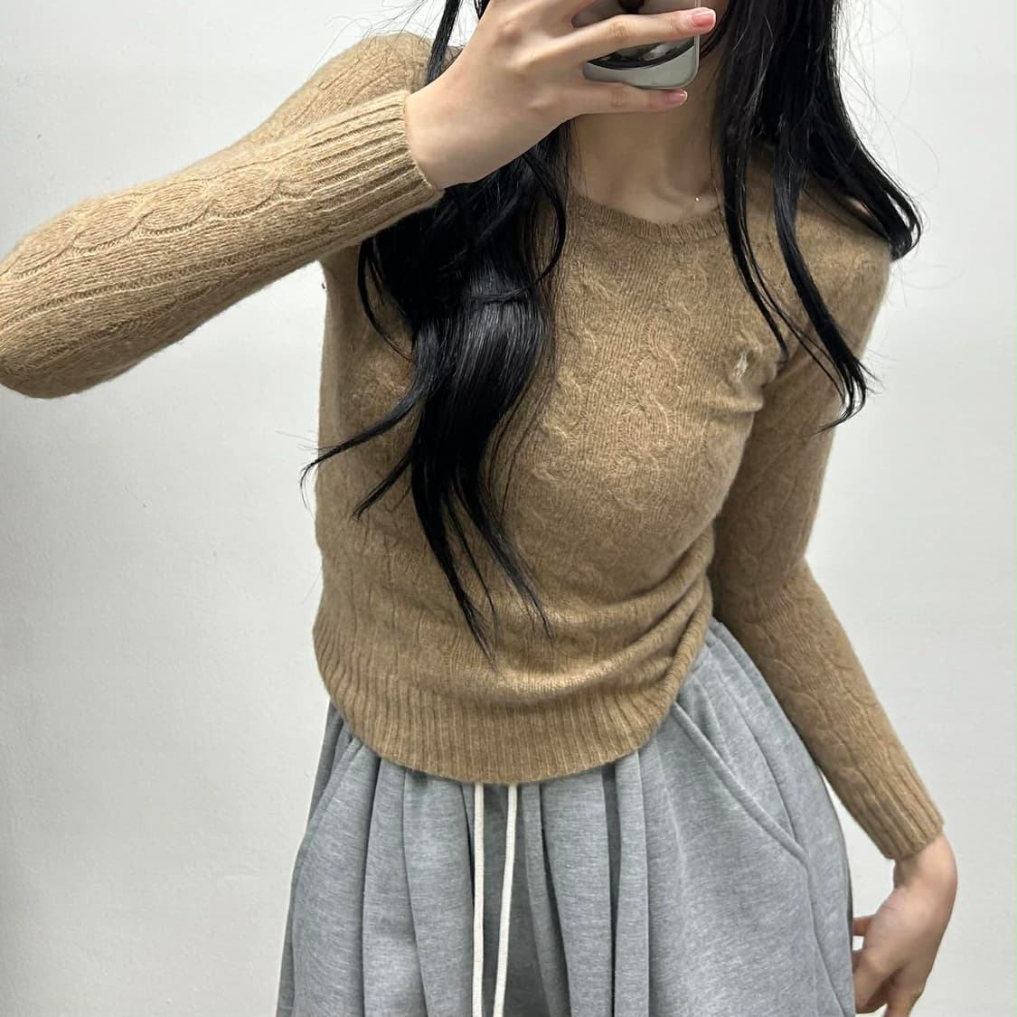 폴로 랄프로렌 울 캐시미어 신형 핀터깔 베이지 케이블 걸즈 크루넥 니트( 상품이미지1