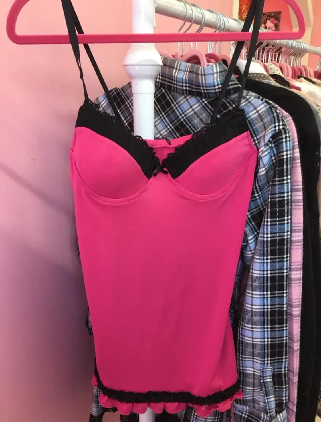 오네갸루 핫핑크 슬립 나시 레이스 블랙 캡 히메갸루 상품이미지4