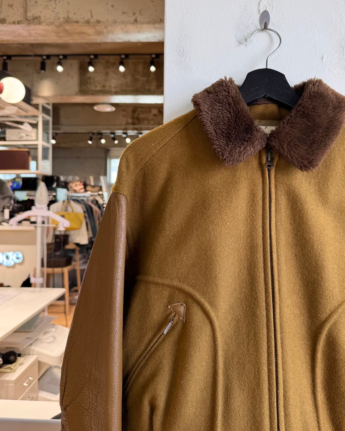 스쿱 nyc 브라운 빈티지 레더 울 자켓 상품이미지4