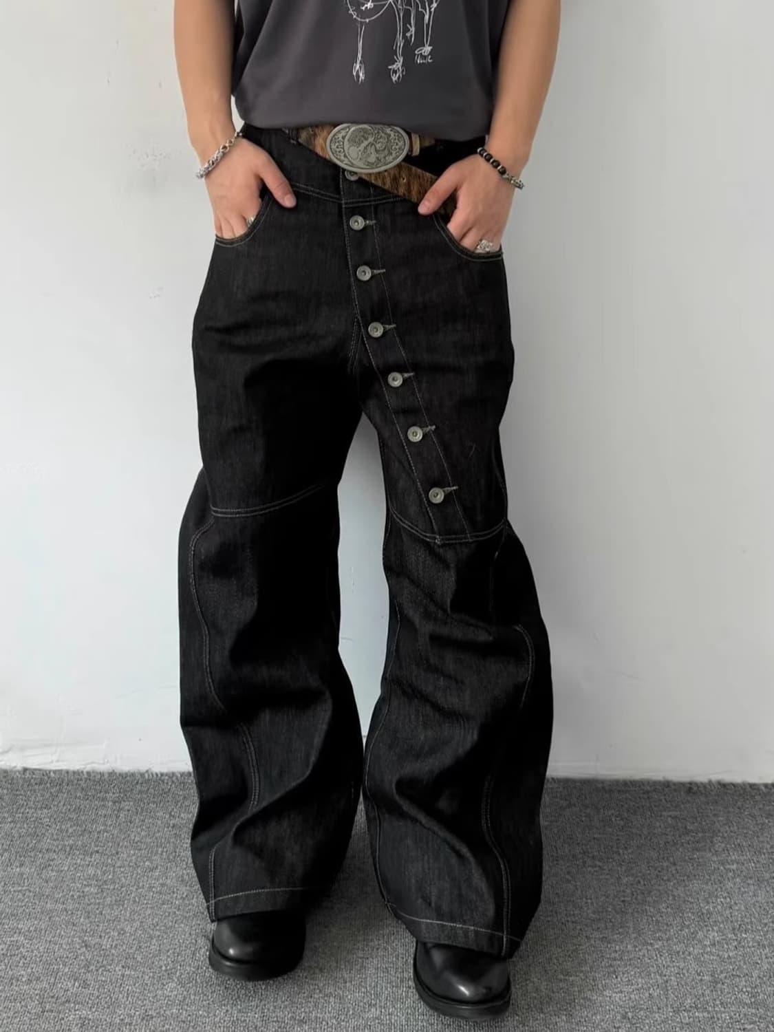 Denim details curve button pants  상품이미지2