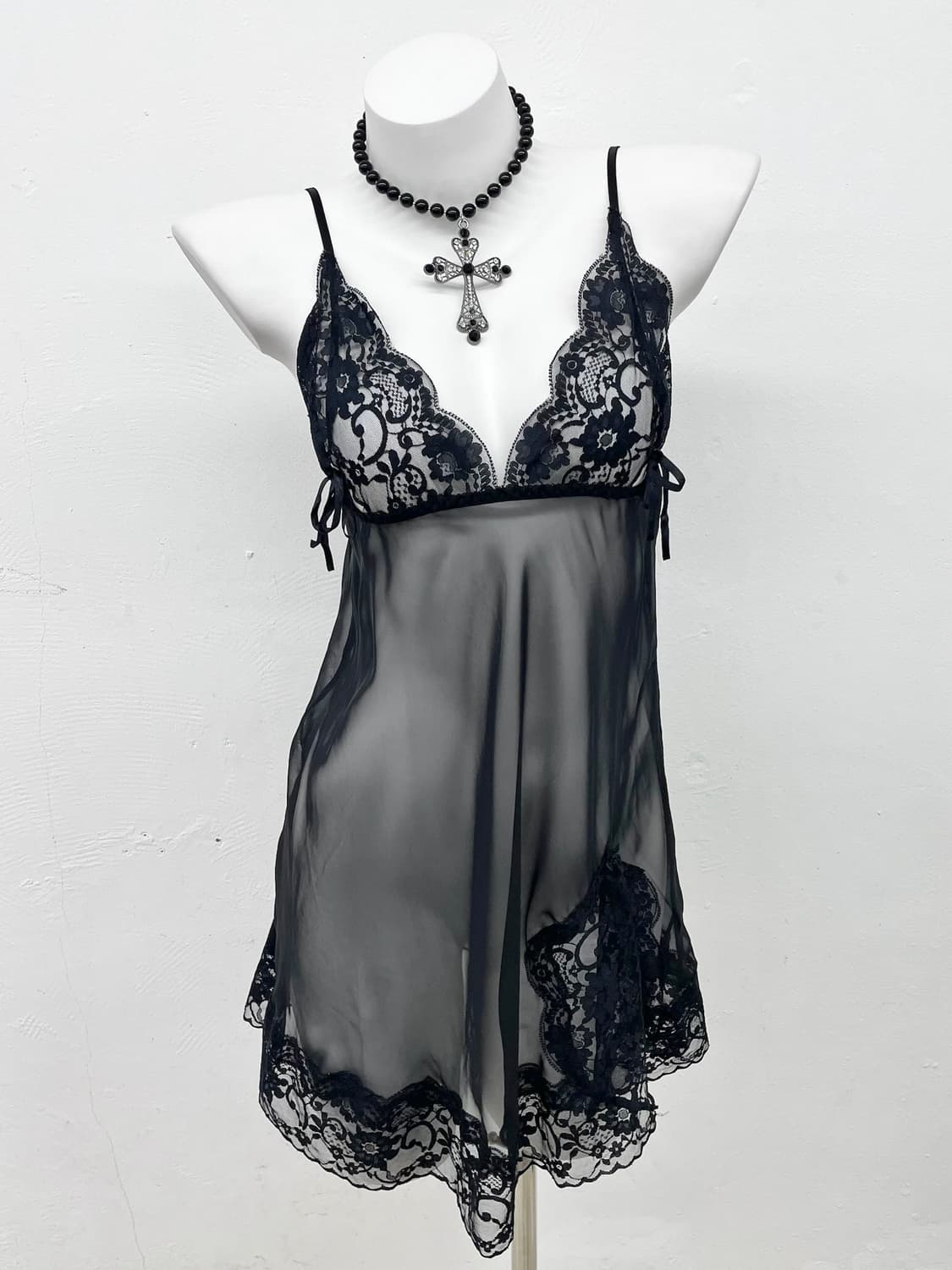 블랙 고딕 시어 레이스 슬립 상품이미지1