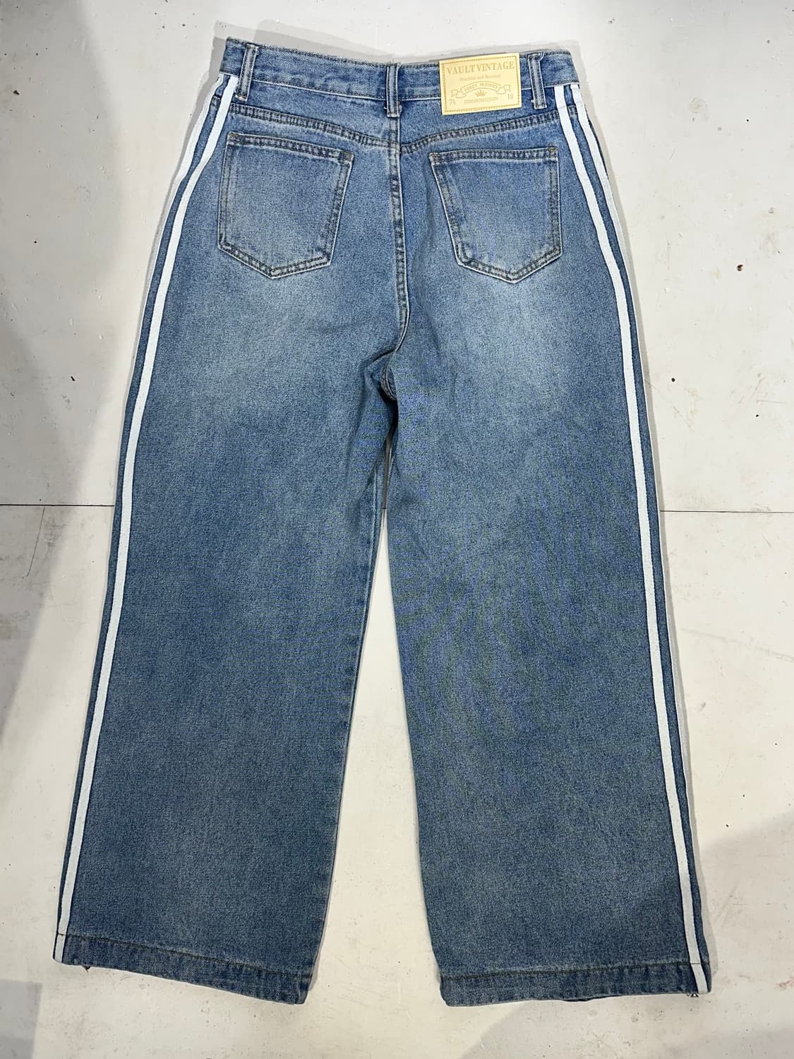 빈티지 중청 와이드 화이트 삼선 데님 청바지 S  상품이미지5