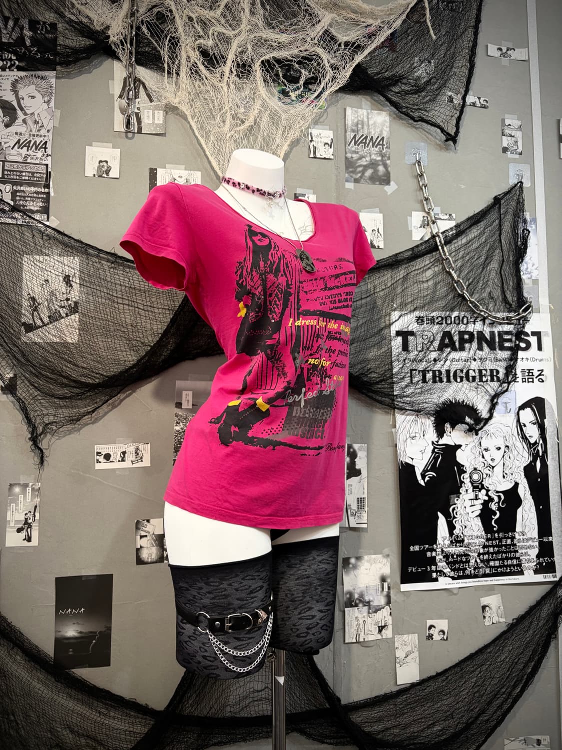 00's Glam V-neck hot pink short sleeve 상품이미지5