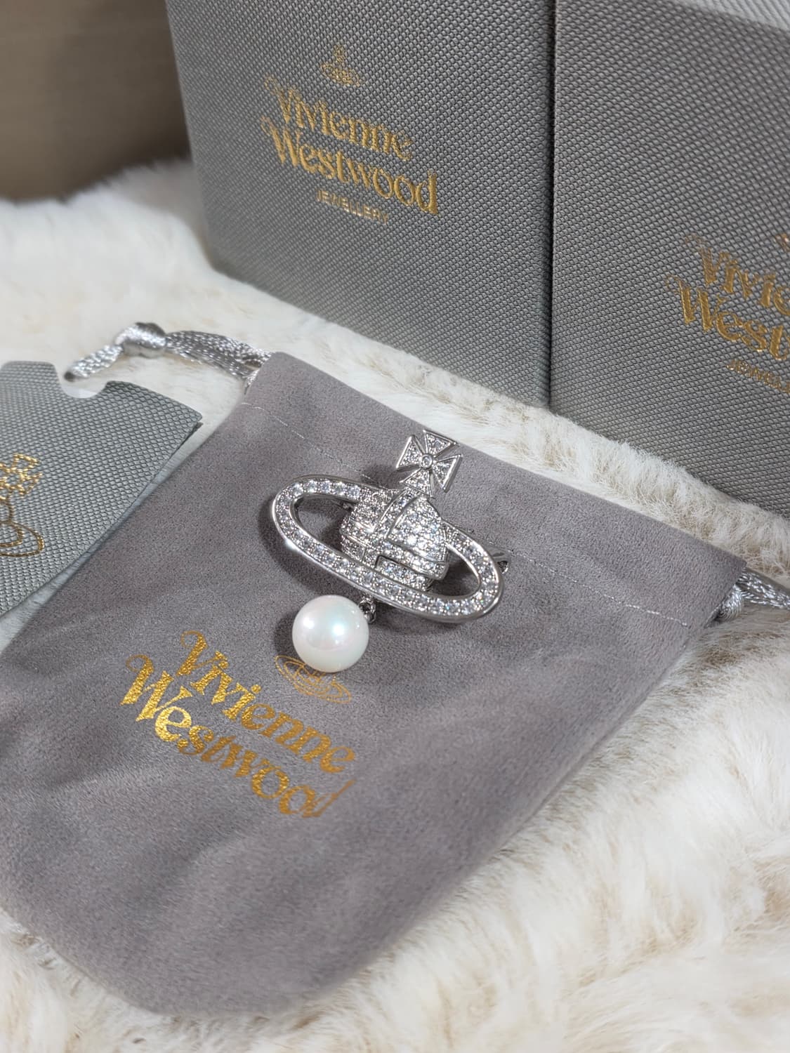 빈티지 비비안 실버 진주달랑이 브로치 상품이미지3