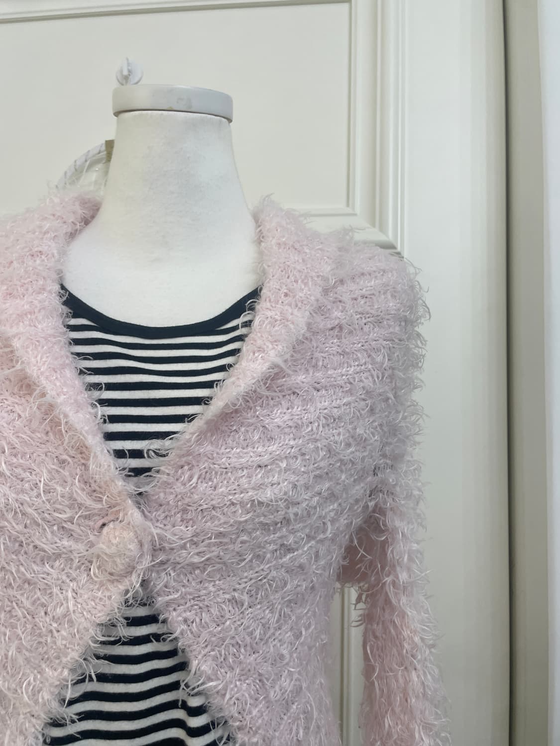 pink shaggy one-button collar crop cardi 상품이미지8