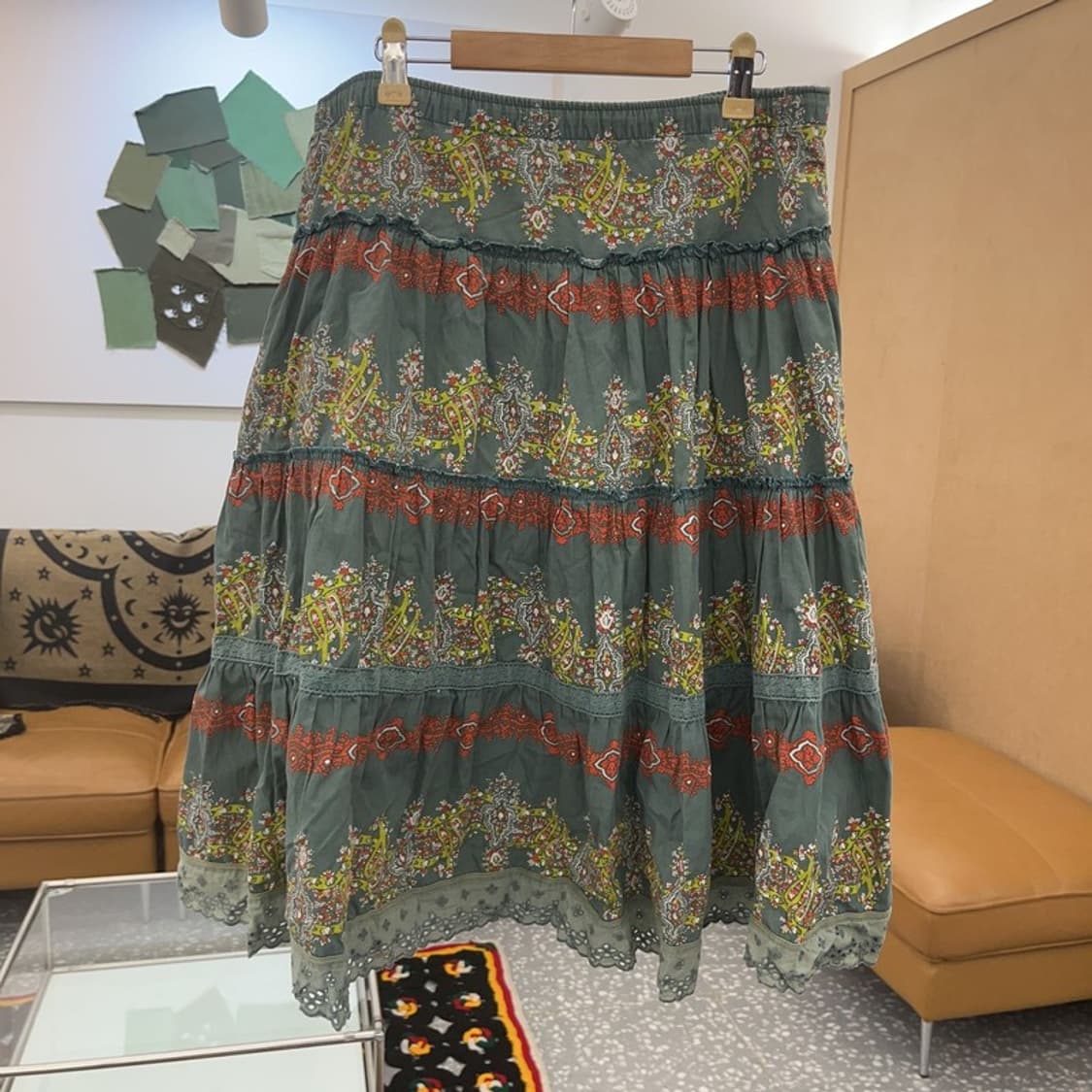 빈티지 보헤미안 모리 페이즐리 패턴 미디 롱스커트 33인치 C07950 상품이미지4