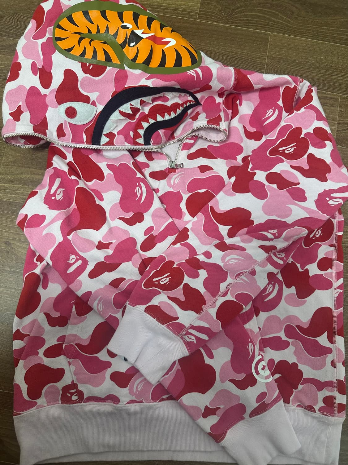 베이프 핑크 카모 샤크 후드집업 m 상품이미지1