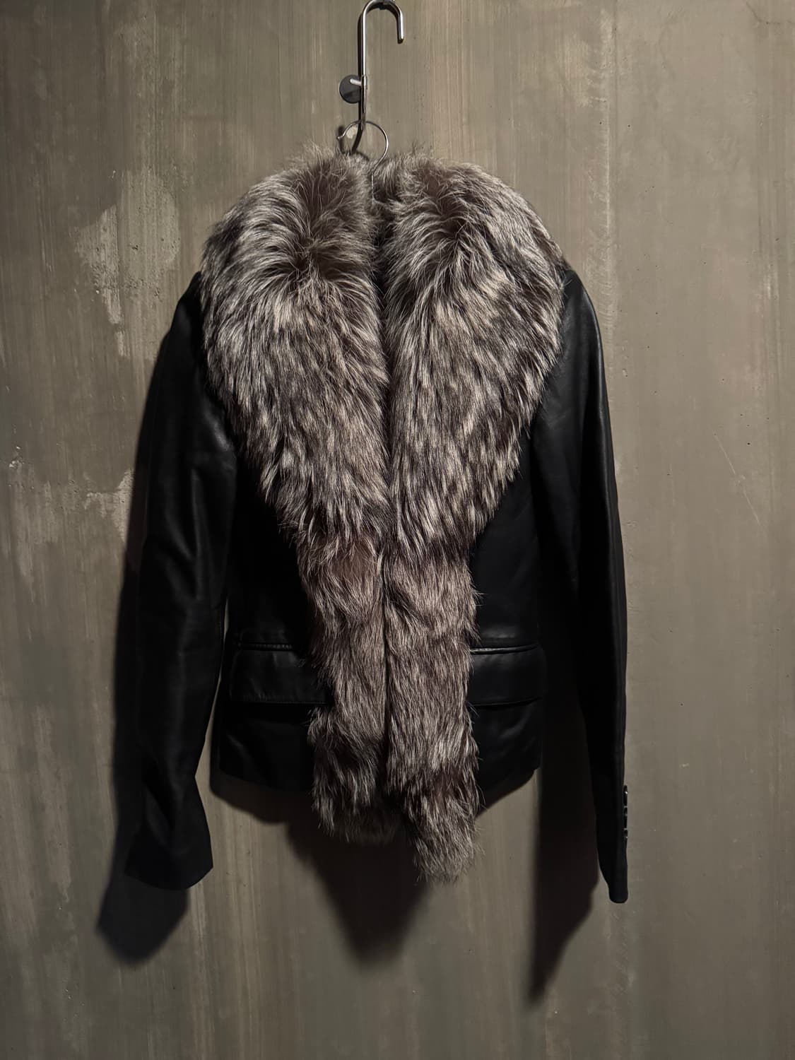 Black Leather Fur Collar Jacket 상품이미지1