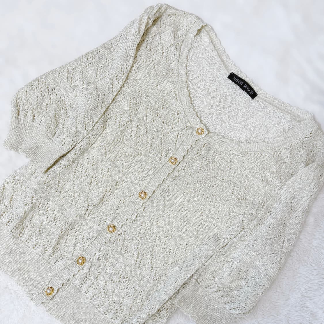 Misch Masch 모리걸 하구미 스즈코 레이스 진주 펀칭 가디건 상품이미지2