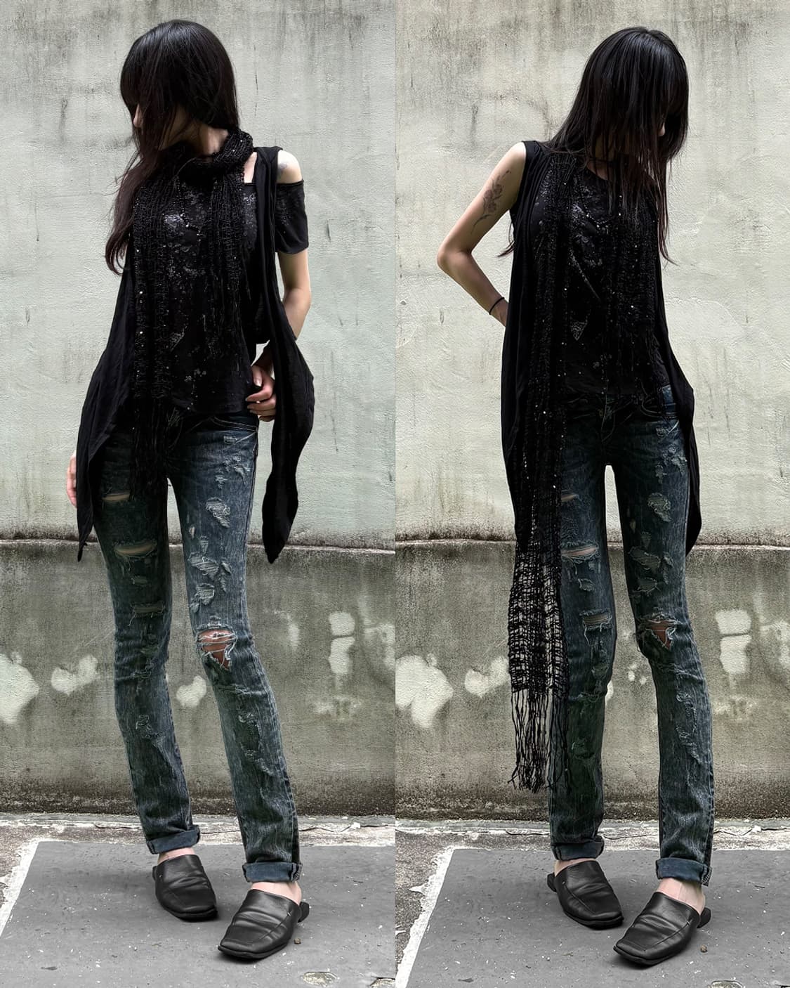 Grunge draped hoodie vest 상품이미지7