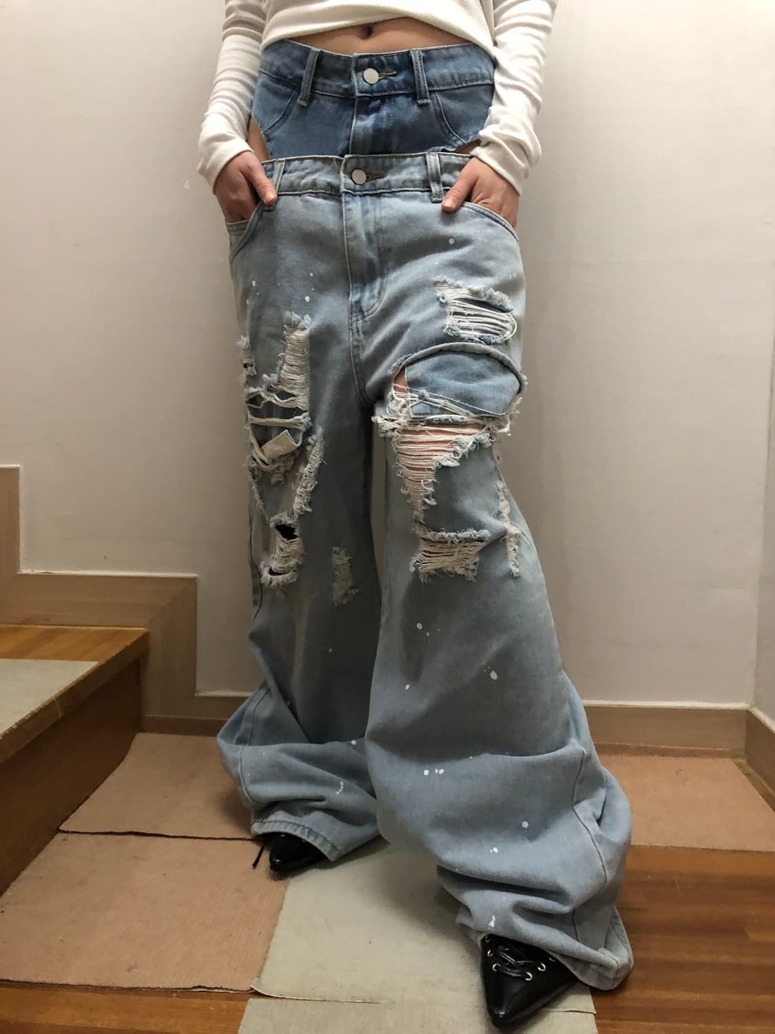 빈티지 데님 펑크 디테일 팬츠 상품이미지7