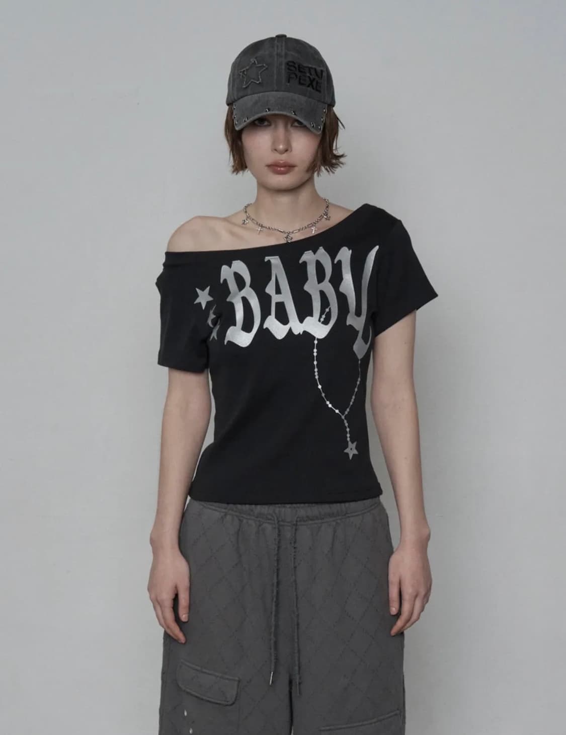 BABY WIDE NECK TOP / BLACK 상품이미지1
