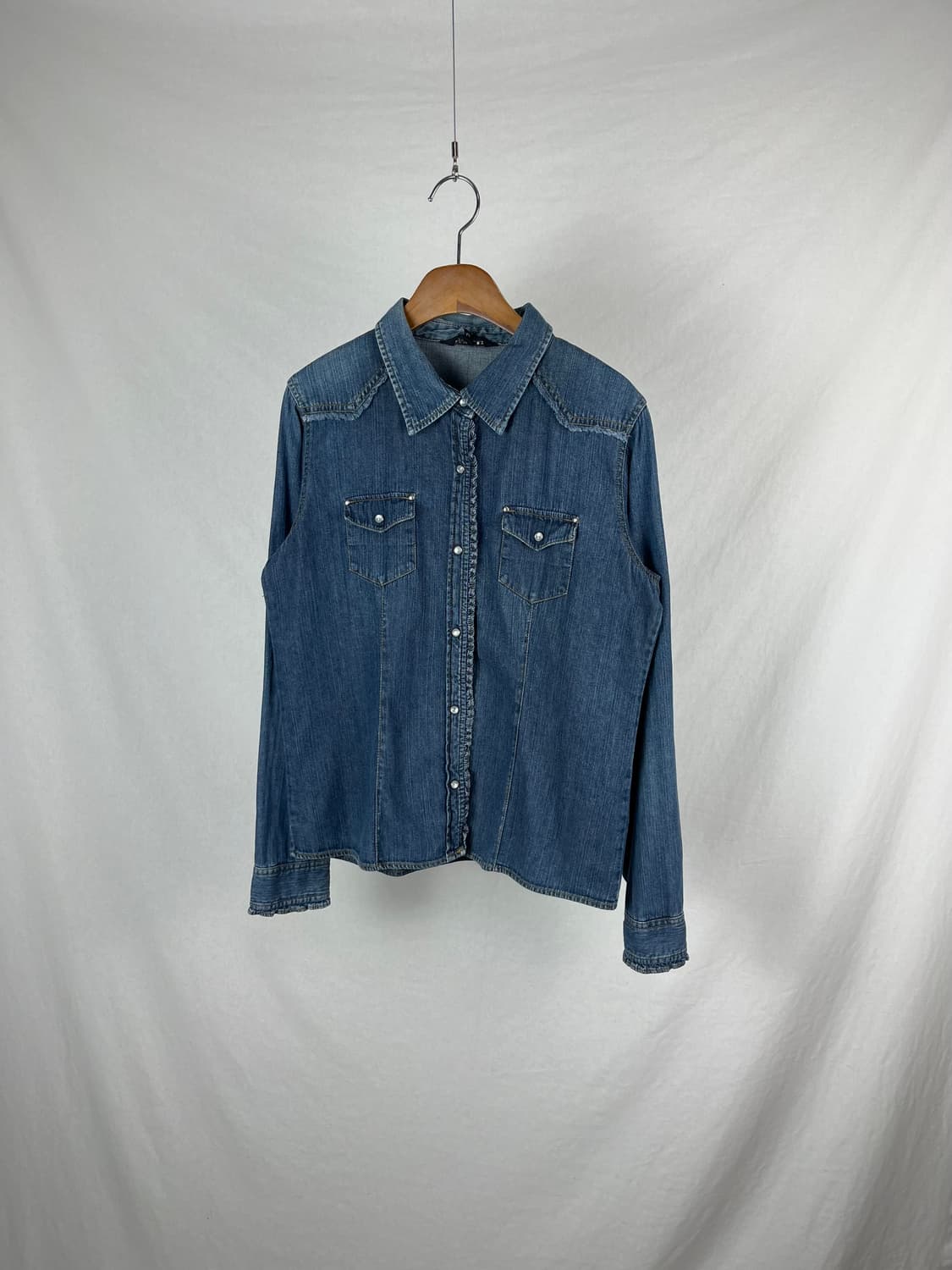 Vintage 프릴 디테일 데님 셔츠  상품이미지1