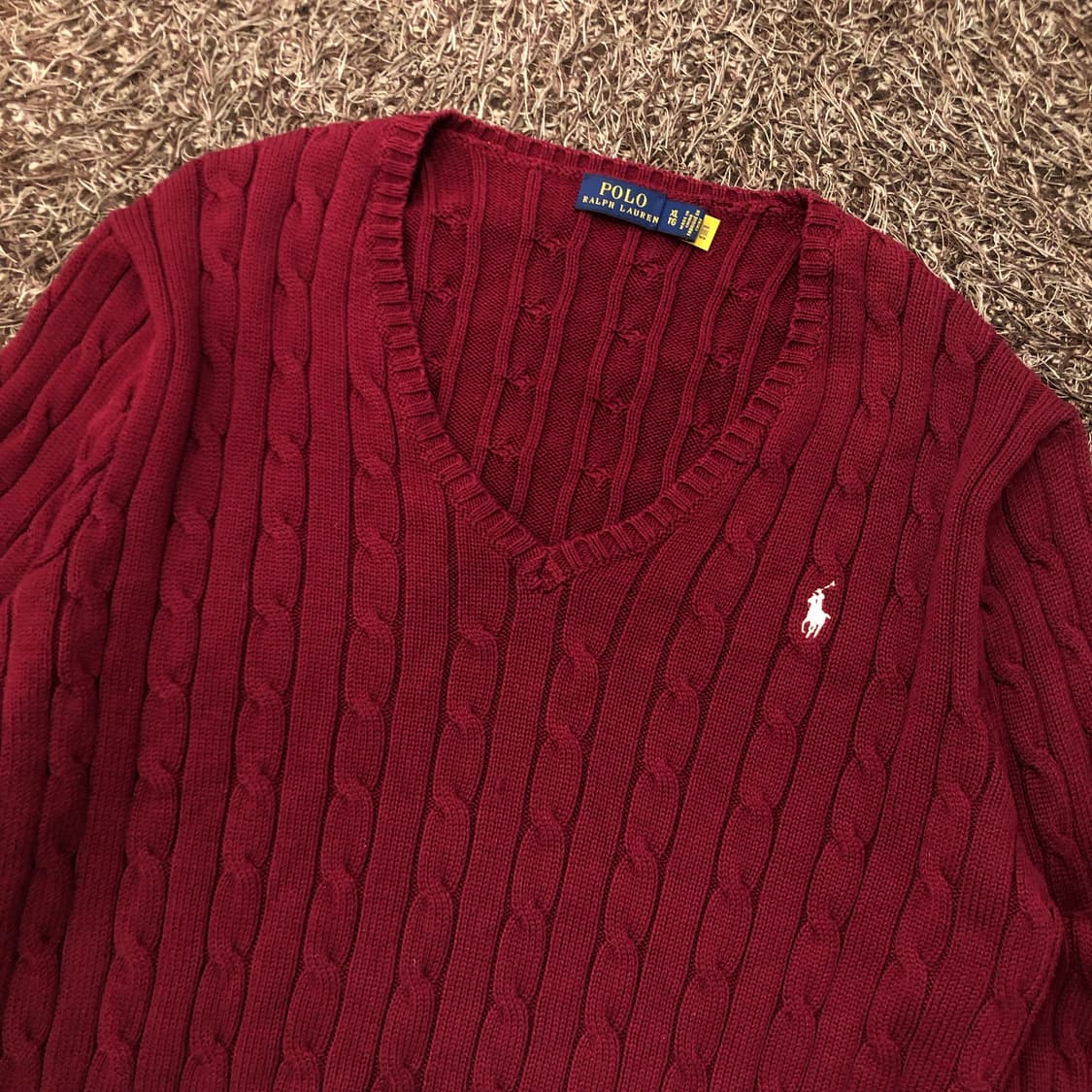 XL 폴로 랄프로렌 브이넥 케이블 버건디 니트 상품이미지2