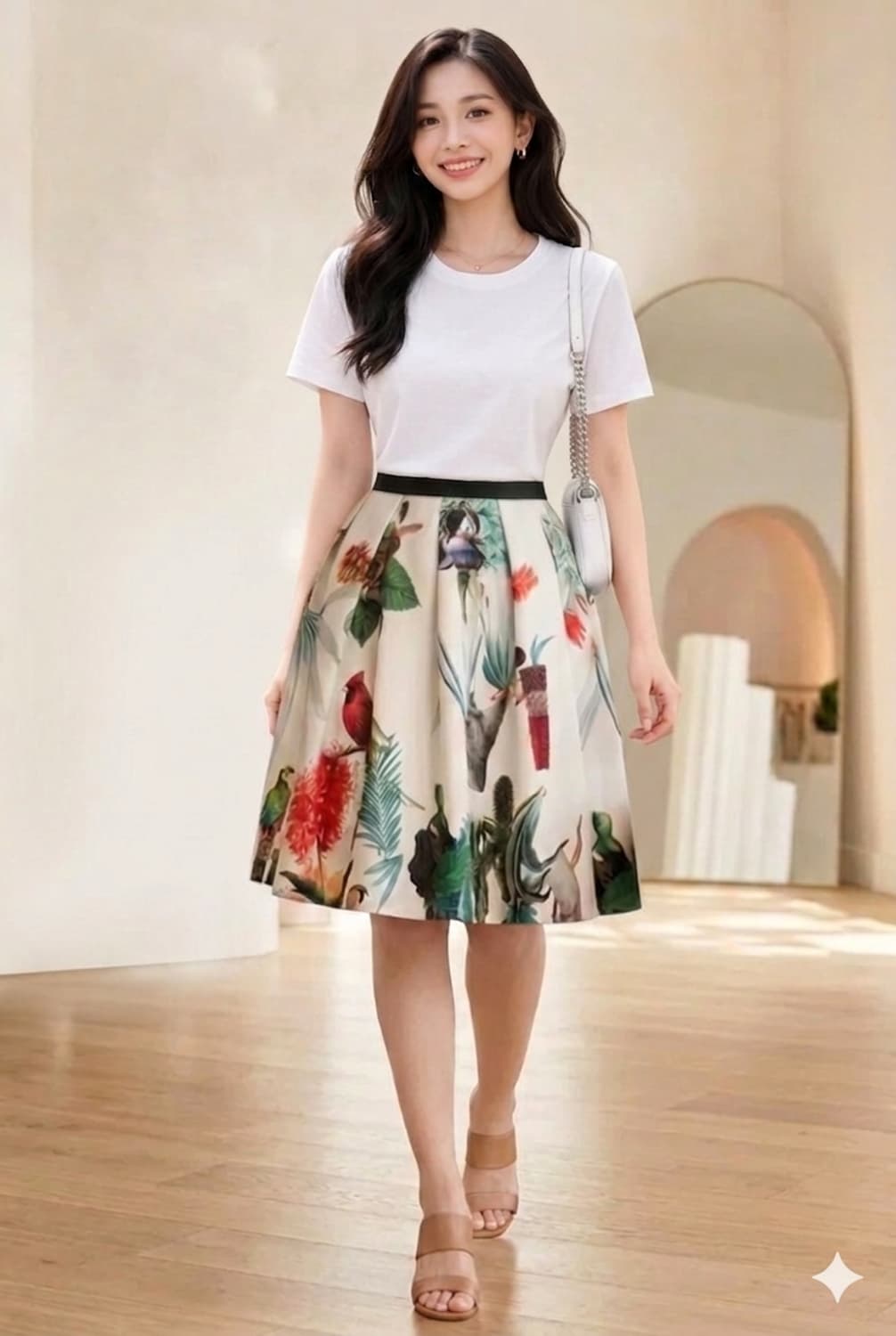 티렌 THREN 플라워 패턴 썸머 네오플랜 플리츠 미니스커트 55 상품이미지1