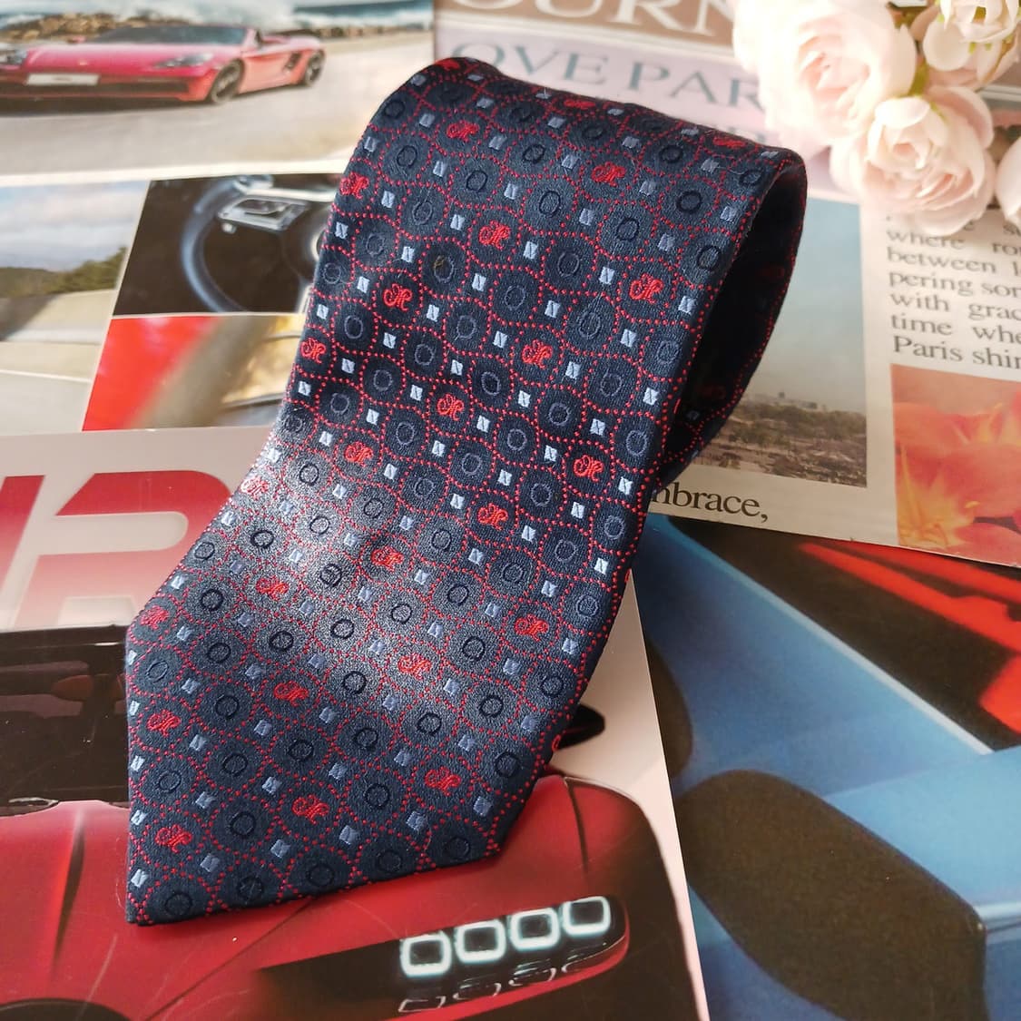 메트로시티 네이비 패턴 실크 넥타이 8.6cm A등급 A19027
 상품이미지2