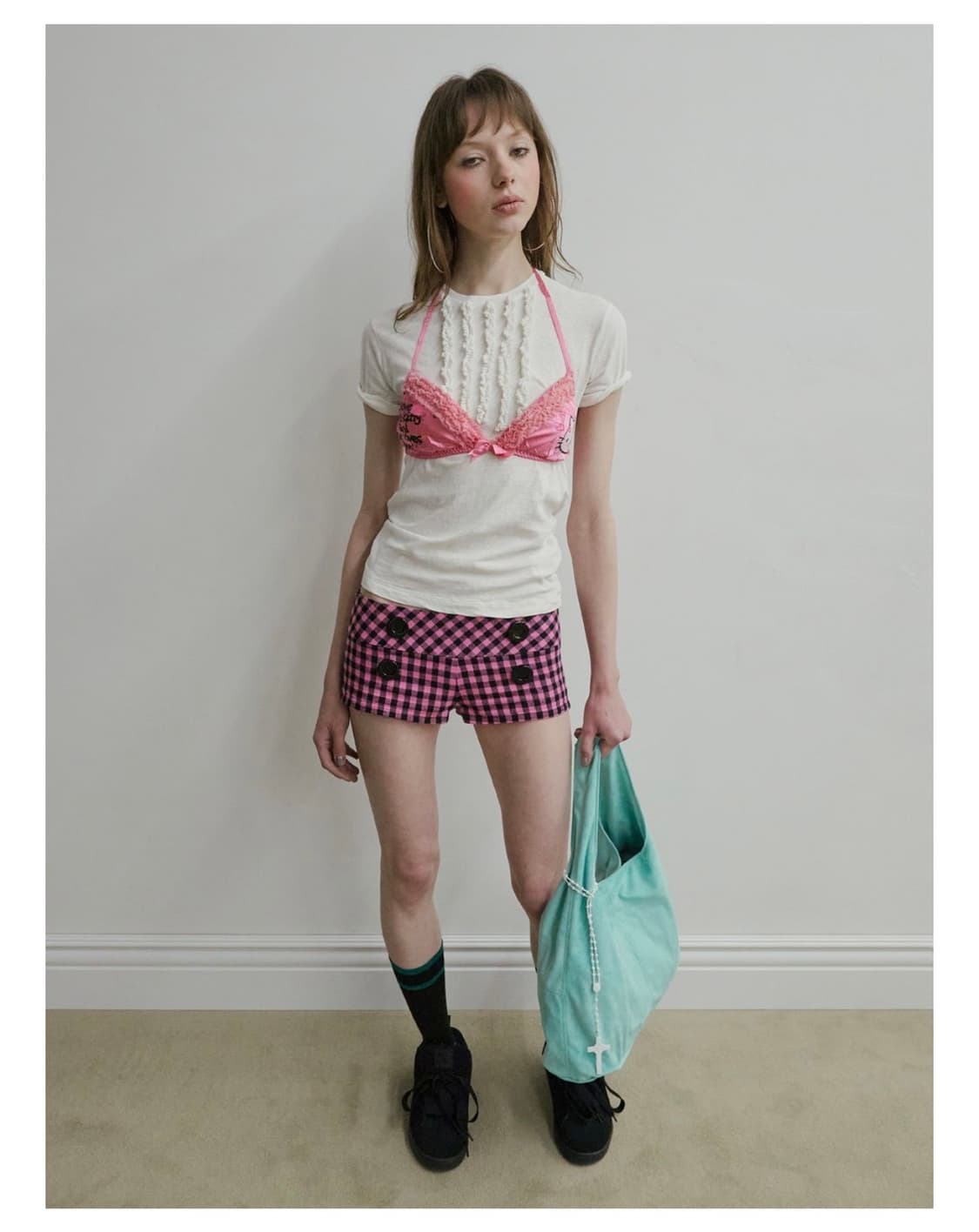 스컬프터 New Emo Gingham Micro Shorts체크 핑크 상품이미지2