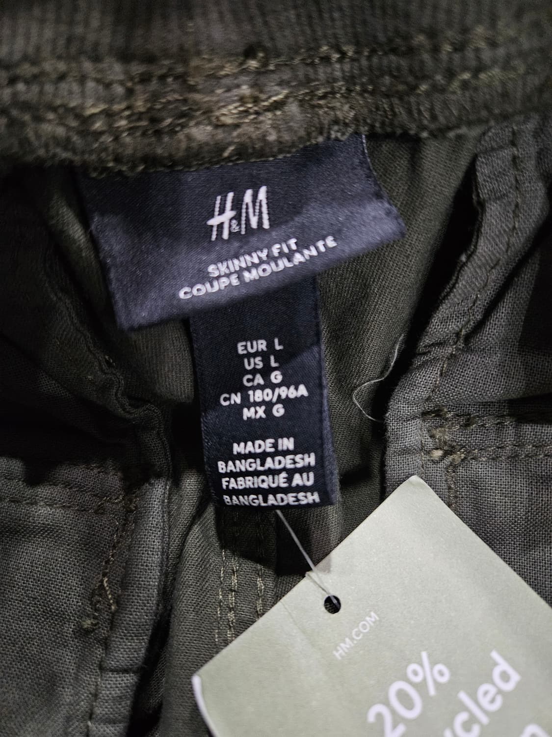 H&M 에이치앤엠 카키 남성 슬림핏 허리 36~38 데님 카고 조거팬츠  상품이미지3