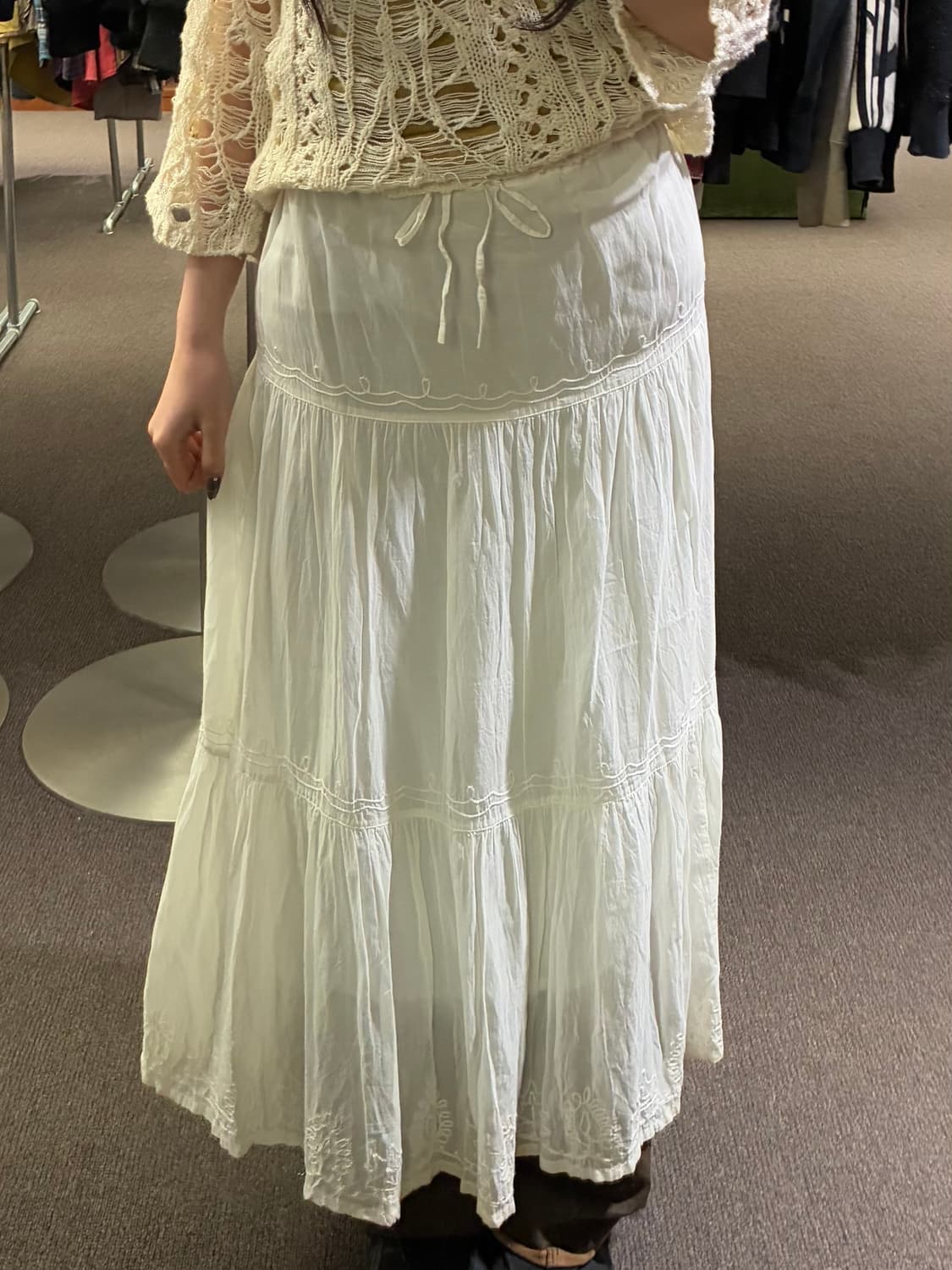 M)Japanese vintage 자수 디테일 밴딩 화이트 롱스커트 (이 상품이미지1