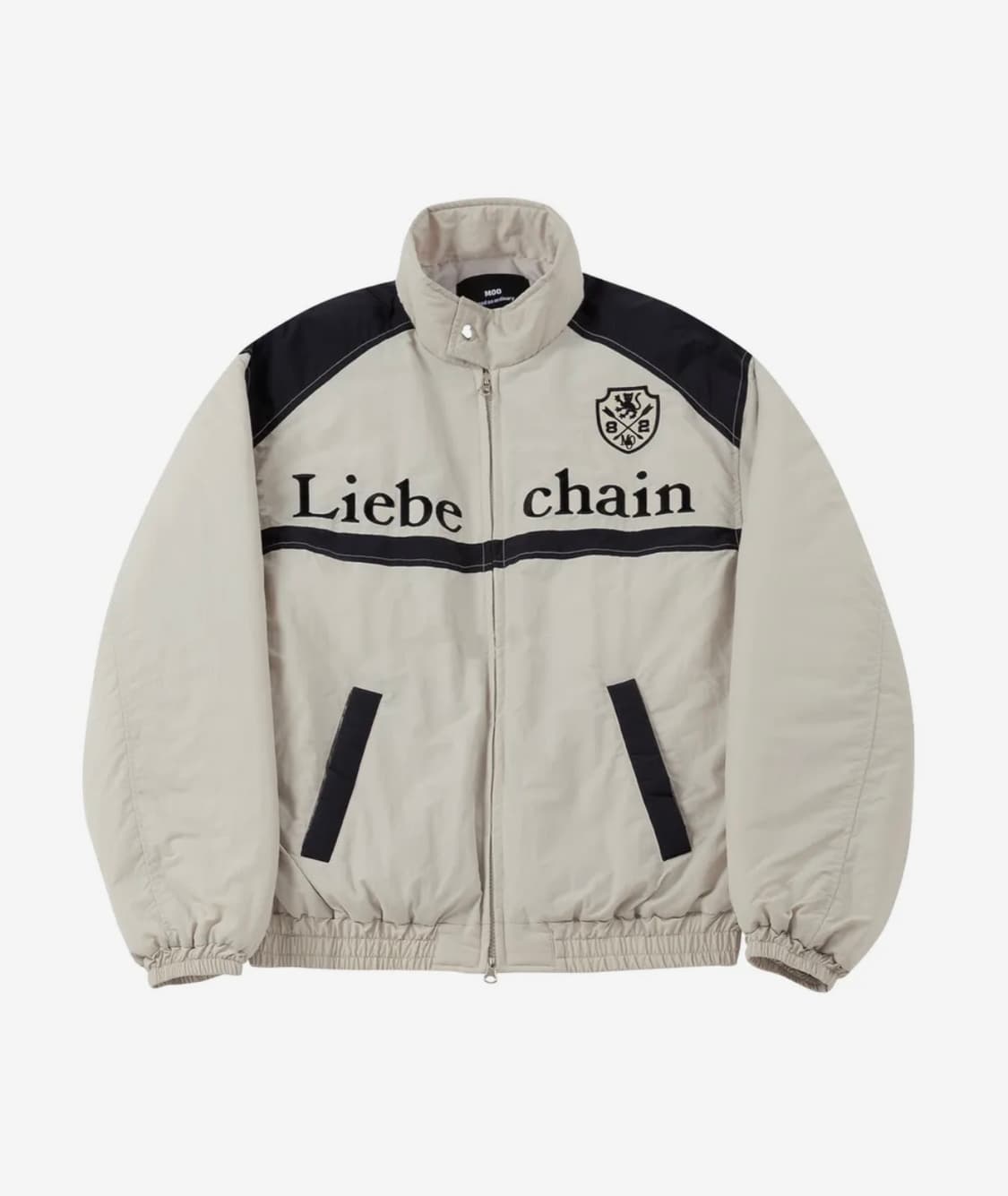 엠오오 나일론 자수 배색 레이싱 자켓 베이지 색상 상품이미지1