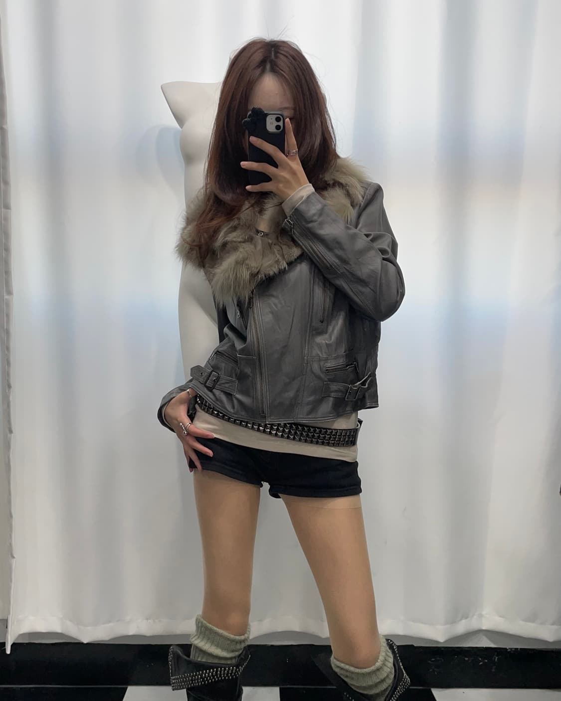 🎸그레이 퍼 레더 자켓🎸 상품이미지3